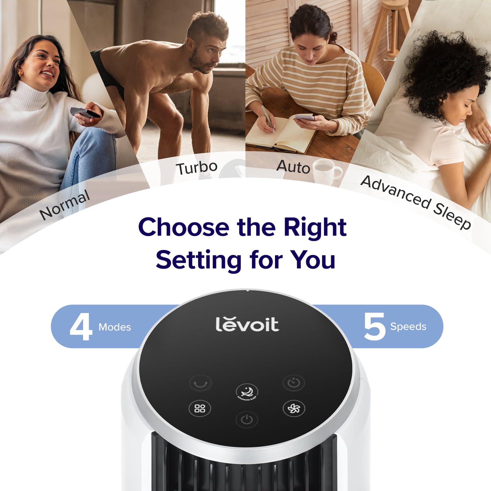 LEVOIT Tower Fan for Bedroom, 90° Oscillating Standing Fan with 28dB Quiet for Sleep, 25ft/s Velocity, 12H Timer, 5 Speeds 4 Modes, Remoter, Bladeless Room Fan for Home, Office, Indoor, 36 inch, White