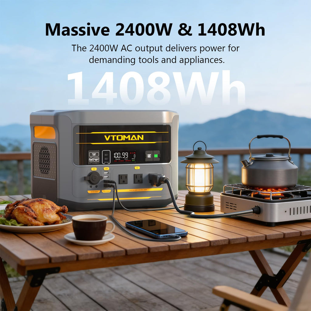 VTOMAN FlashSpeed Pro 3600 Portable Power Station, 3096Wh LFP Battery Solar Generator with 400W Solar Panel, 2Hr Fast AC Charge, 25% Efficient, UPS Home Backup with Wheels, for Outdoor RV Emergency