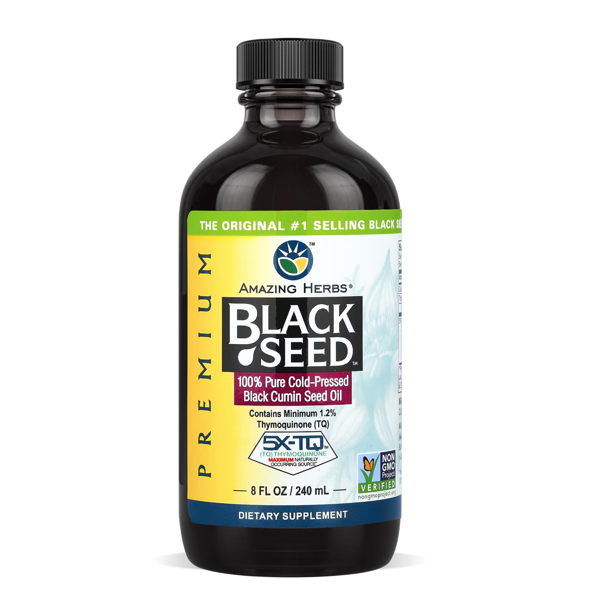 Amazing Herbs Premium Black Seed Oil - Cold Pressed Nigella Sativa Aids in Digestive Health, Immune Support, Brain Function, Joint Mobility, Gluten Free, Non GMO - 1 Fl Oz