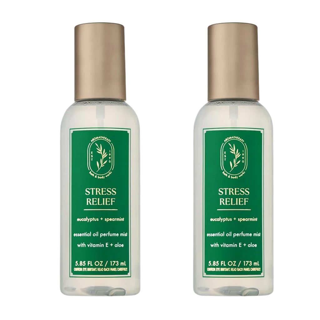 Bath & Body Works Aromatherapy Eucalyptus Spearmint Essential Oil Mist, Body Spray with Vitamin E and Aloe, Pillow Spray for Stress Relief, 5.3 fl oz - 2 Pack