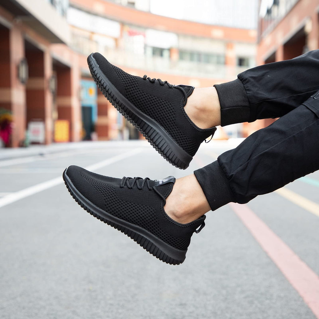 VAMJAM Men's Running Shoes Ultra Lightweight Breathable Walking Shoes Non Slip Athletic Fashion Sneakers Mesh Workout Casual Sports Shoes All Black Size 6.5