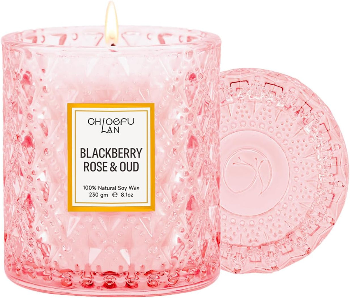 Rose Scented Candle, Oud Candle, Mothers Day Candles Gifts for Women, Pink Candles for Home Scented, 55 Hours Long Burning, 100% Natural Soy Wax