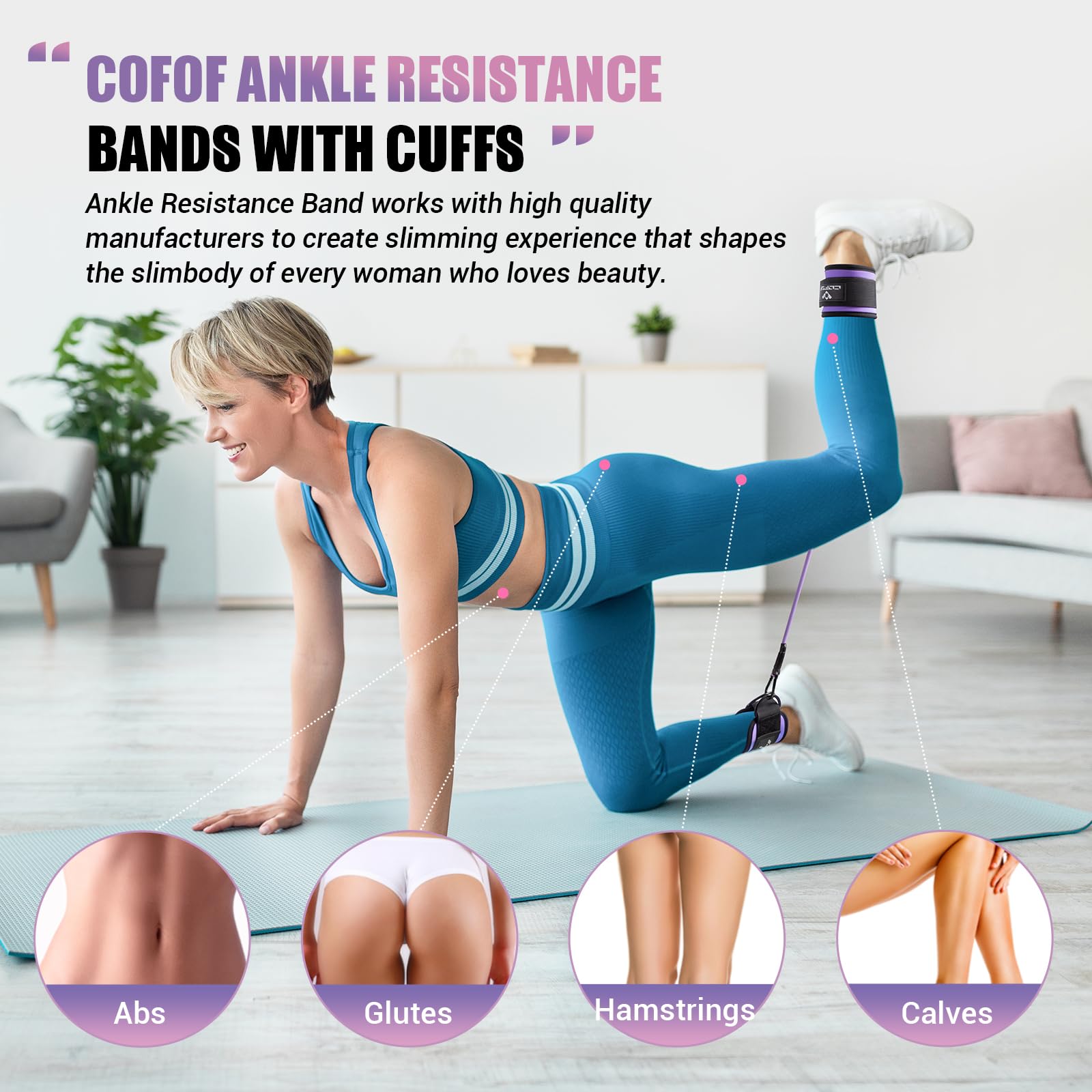Ankle Resistance Bands with Cuffs, Ankle Bands for Working Out, Kickbacks Hip, Leg Glute Exercise Equipment with Training Poster, Resistance Workout Equipment for Women(Purple)