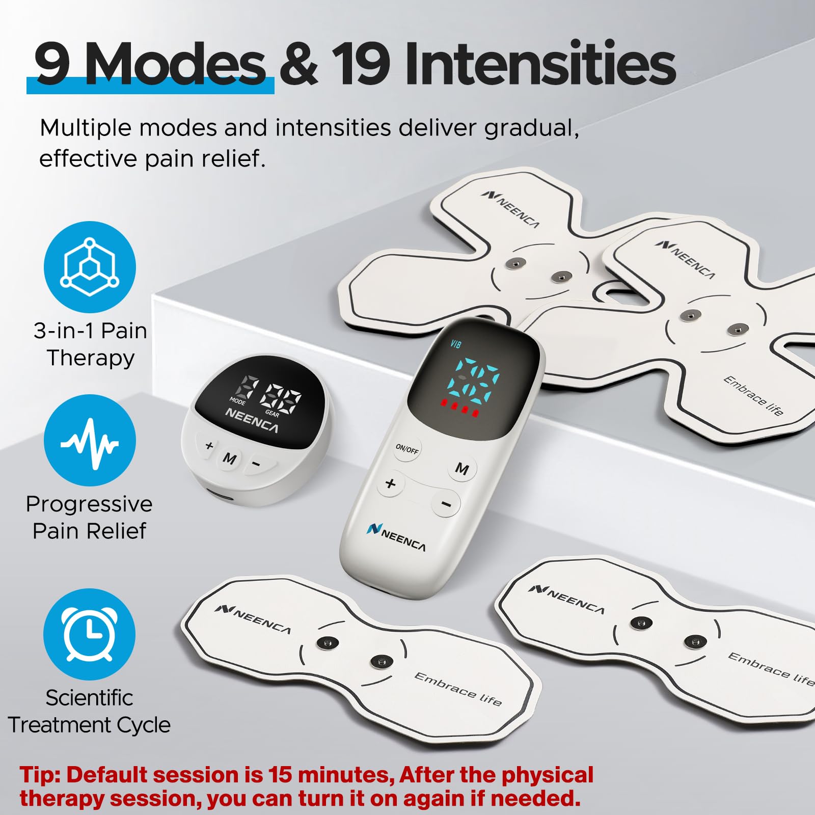 NEENCA Wireless TENS Unit Muscle Stimulator, Smart Rechargeable TENS EMS Muscle Massager for Knee/Shoulder/Back Pain Relief. 4 TENS Pads with Remote Control for Physical Therapy,9 Modes 19 Intensities