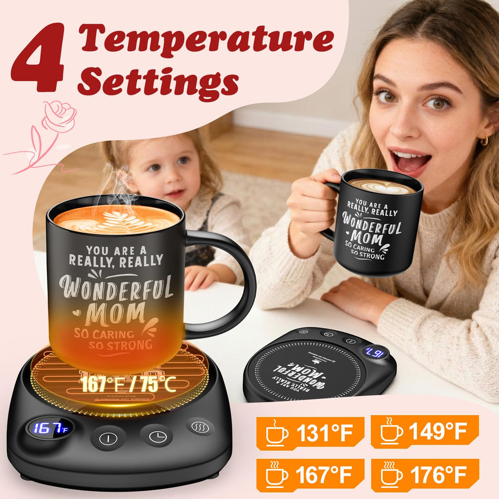 KitchekShop Coffee Mug Warmer - Fastest Heating & Highest Temperature, Coffee Cup Warmer for Desk Auto Shut Off, 4 Temp Settings & 1-12H Timer, Smart Electric Beverage Warmer for Coffee (Glossy Black)