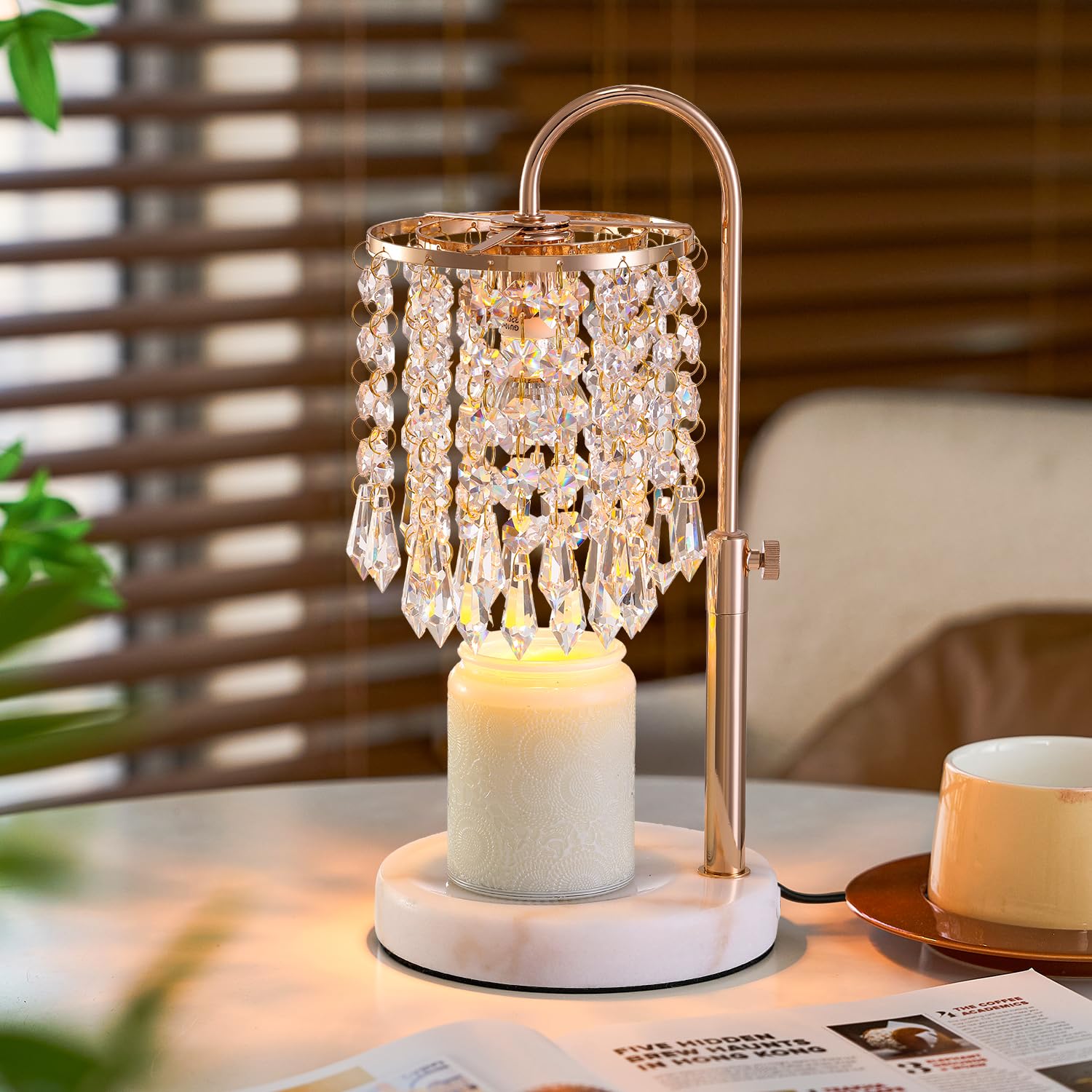 Candle Warmer Lamp with Timer Dimmer，2H/4H/8H Timer , Lamp Candle Warmer with Marble Base for Adjustable Height, Crystal Wax Melt Warmer for Jar Candles, House Warming Decor Gifts Mothers Day Gifts