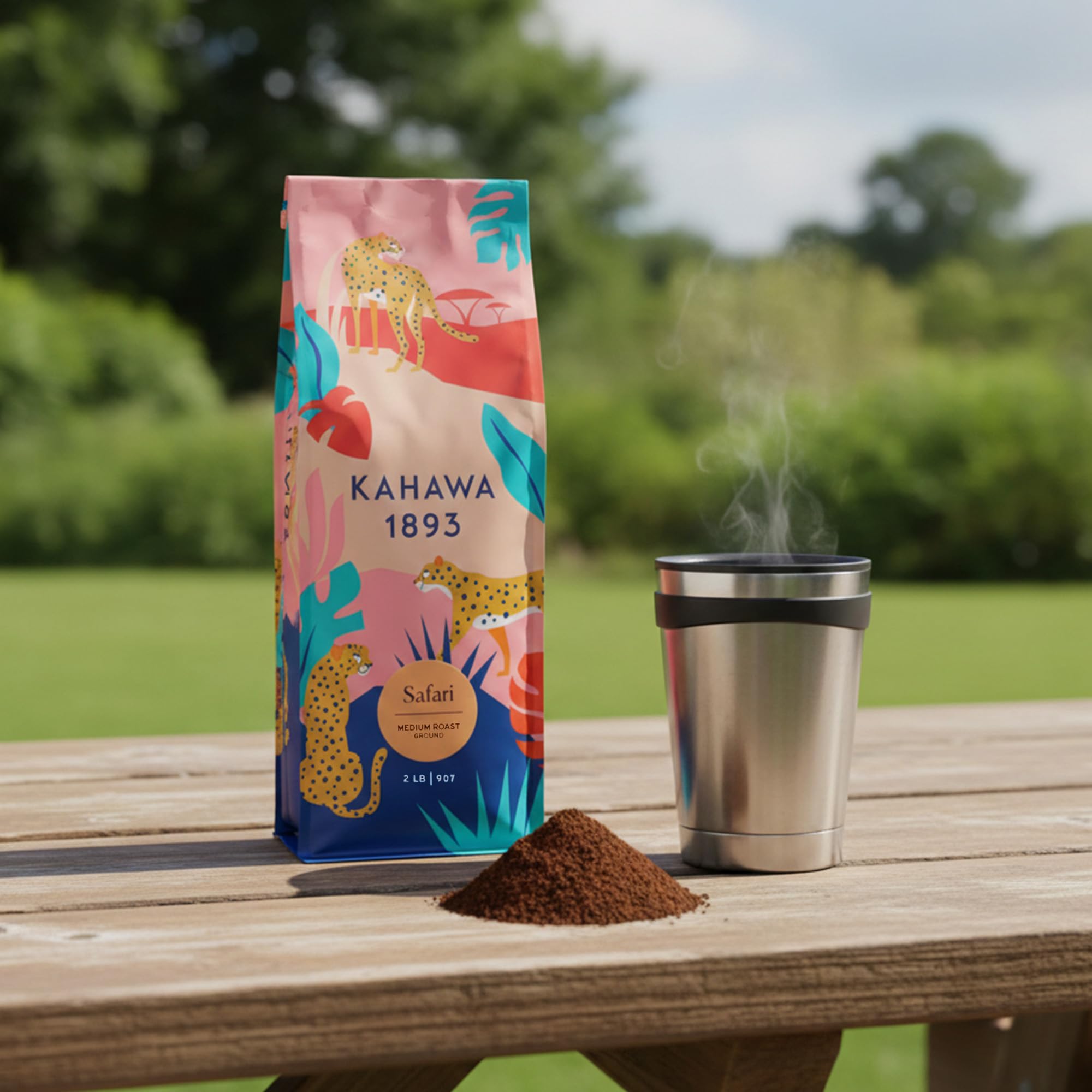 Kahawa 1893 Ground Coffee Medium Roast Safari Blend 2 LB - As Seen on Shark Tank, High Antioxidants, Naturally Sweet, Organically Grown, Ethically & Sustainably Sourced