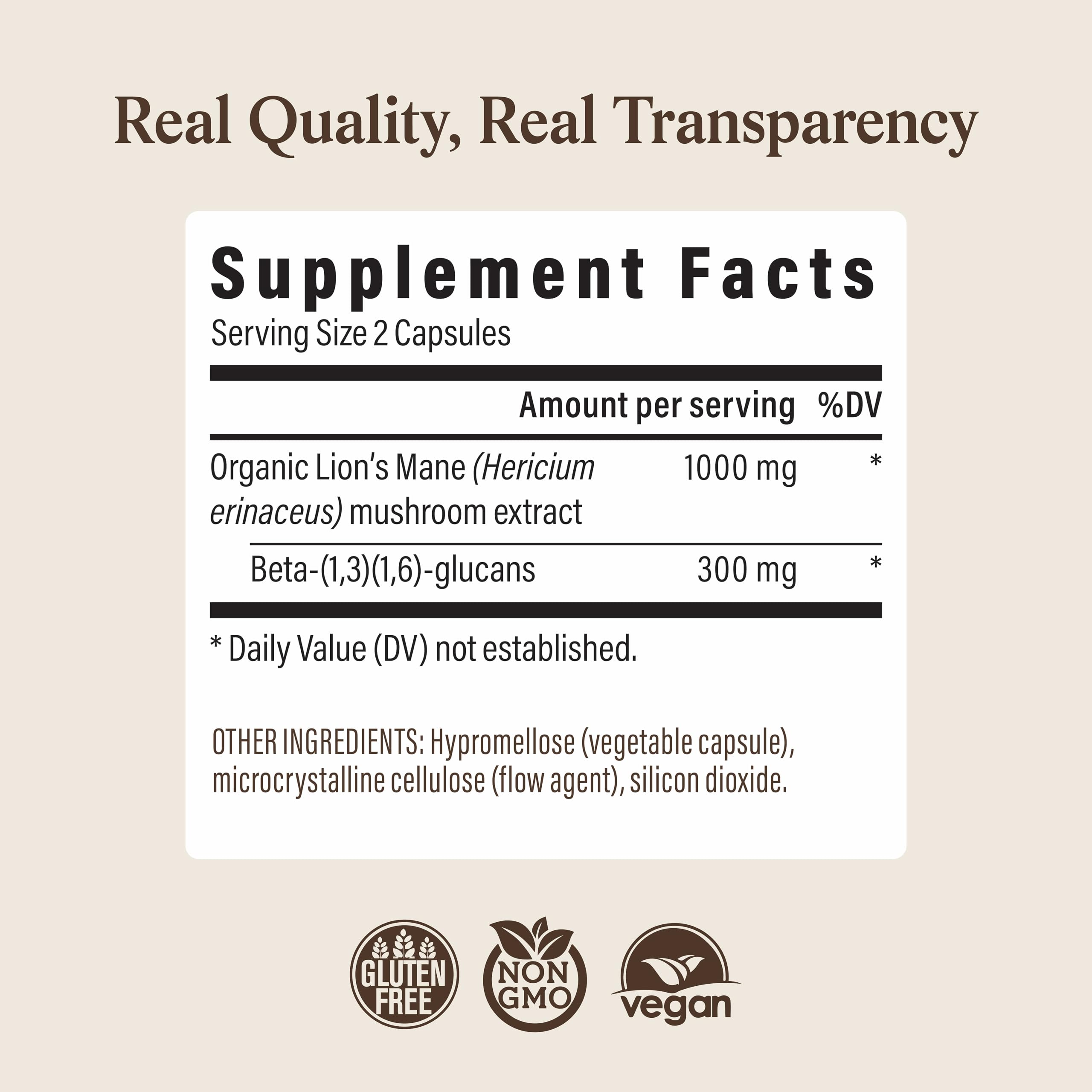 Real Mushrooms Lions Mane Mushroom Cognition (120 Capsules) Lions Mane Mushroom Powder Extract Capsules | Brain Supplement, Brain Vitamins, Focus Supplement