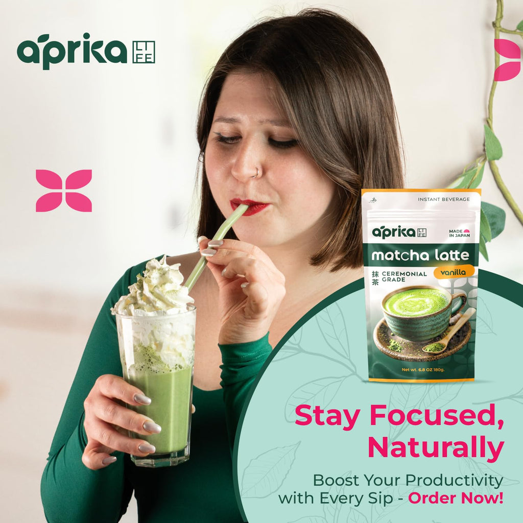 AprikaLife Matcha Latte Powder, Premium Barista Crafted Mix with Natural Vanilla Flavor - Authentically Japanese - 1st Harvest Ceremonial Grade, Sweet Matcha Powder Used by Coffee Shops 6.8 oz / 180g