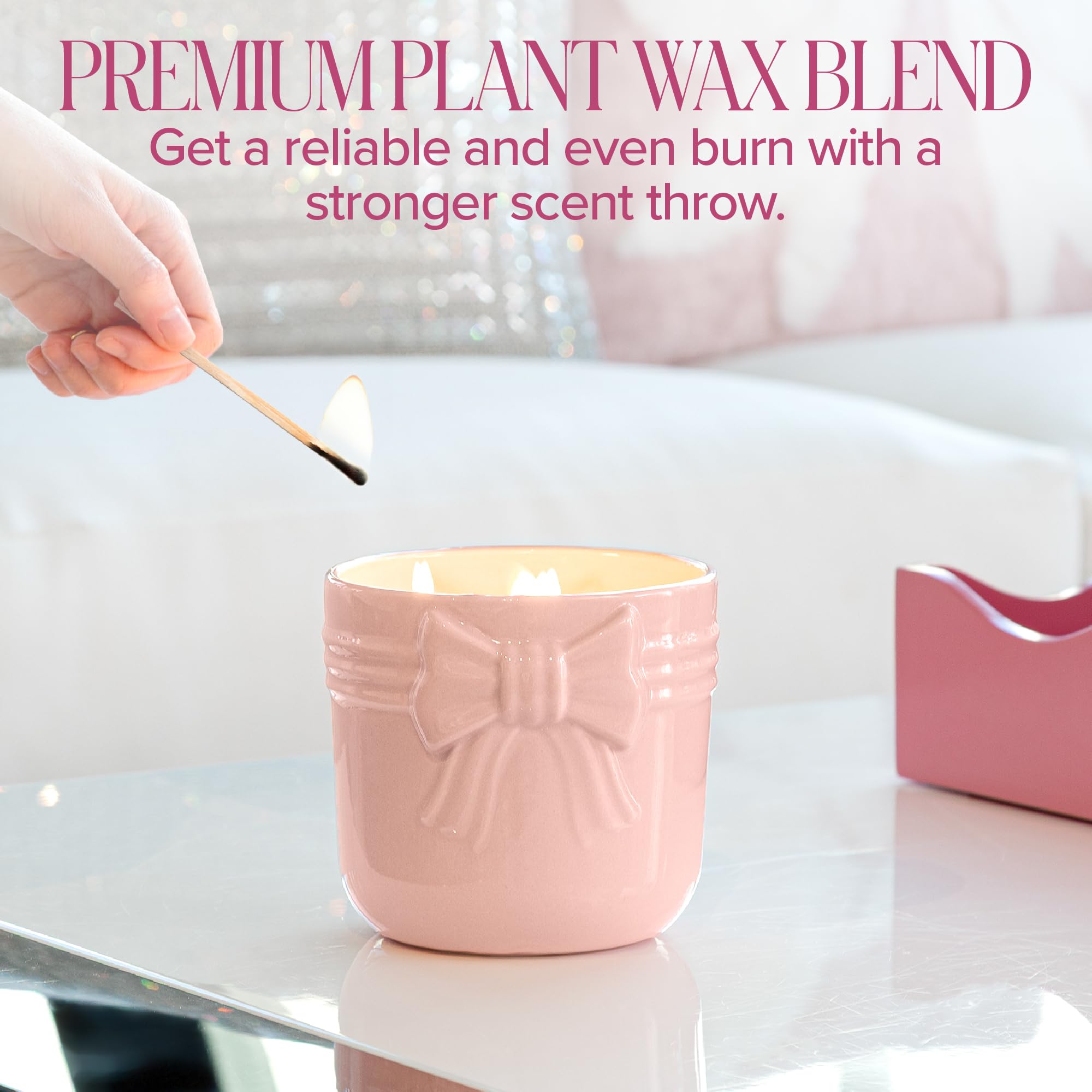 Paris Hilton Cupcake Sprinkles Scented Candle, Pink Ceramic Vessel with Embossed Bow Detail, Premium Plant Wax Blend, Cotton Wick, 22-Ounce