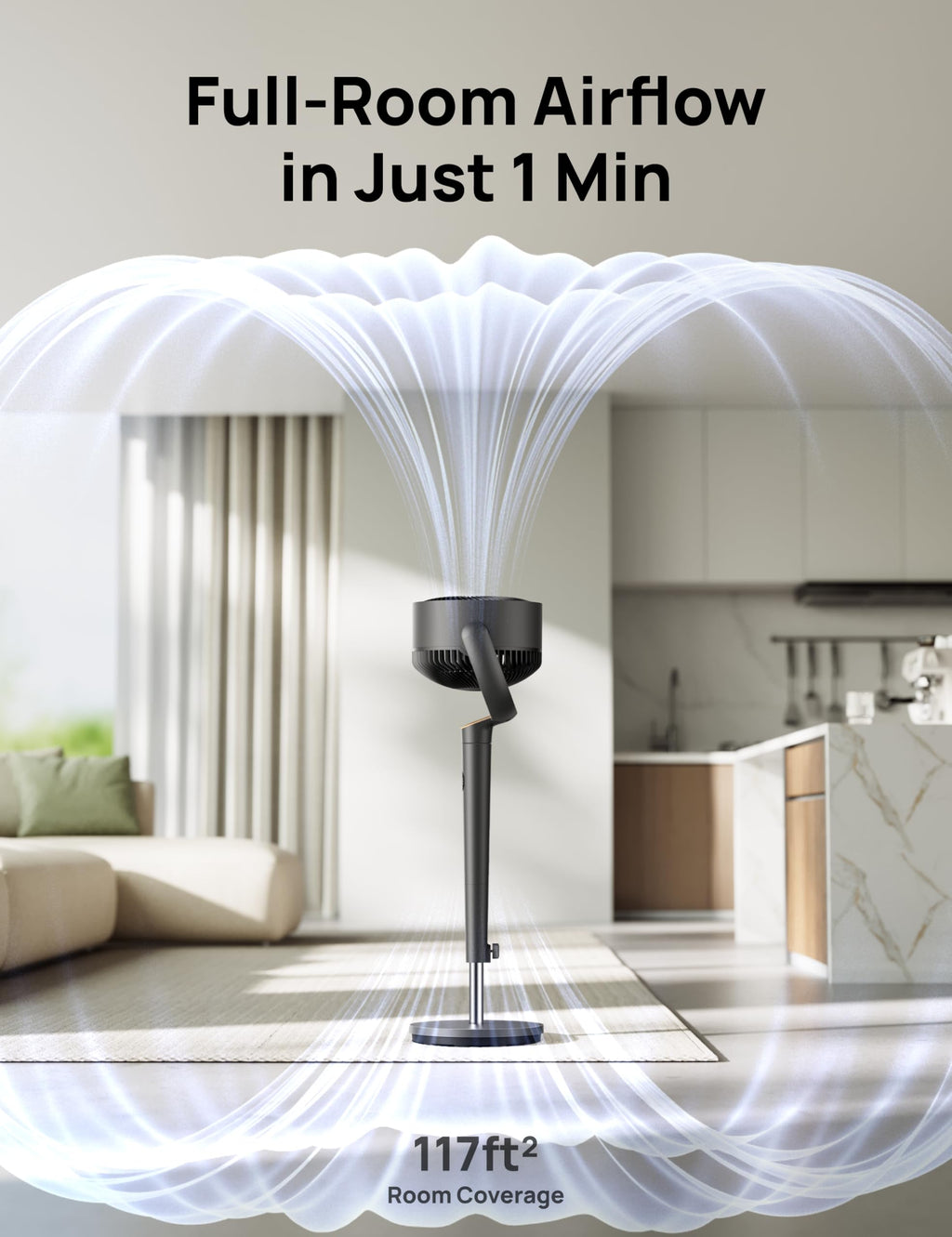 DREO Fan for Bedroom, 120° Oscillating Standing Fans, Quiet Floor Fan with DC Motor, 100ft Pedestal Fans for Room, 9 Speeds, 4 modes, 20dB, 120° Manual Vertical, 37-42" Adjustable Height, 9H Timer