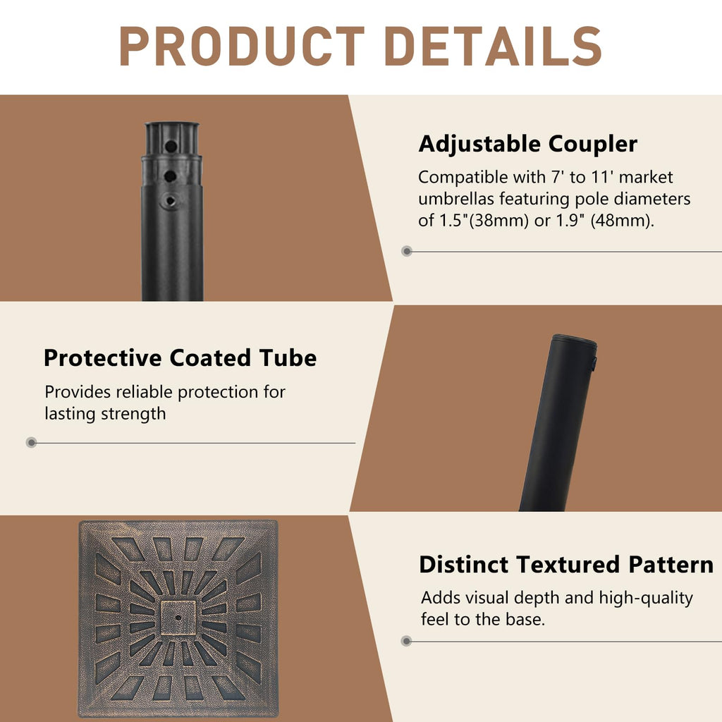 T&Jero 42 lb Square Heavy Duty Patio Market Table Umbrella Base Stand Weight for Outdoor, Bronze