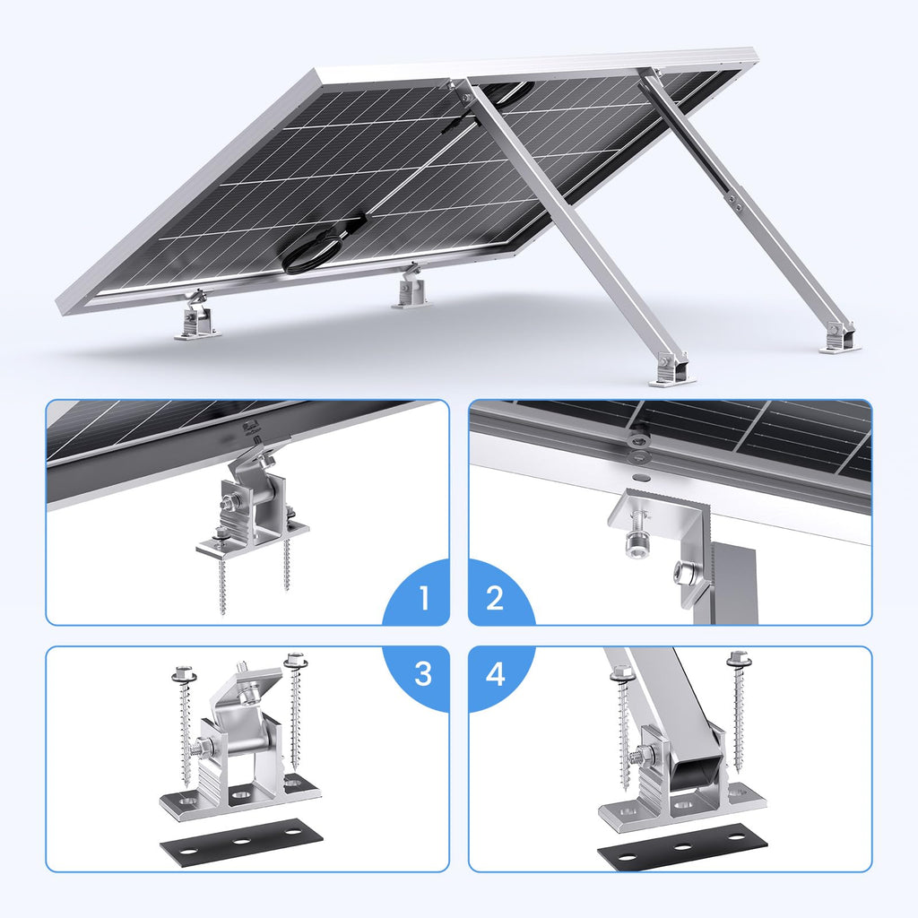 Callsun Adjustable Solar Panel Tilt Mount Brackets, Aluminum Alloy, 15°–30° Tilt, for 50–400W Solar Panels, Roof, RV, Boat, Flat Surface & Off-Grid Use (2 Sets)