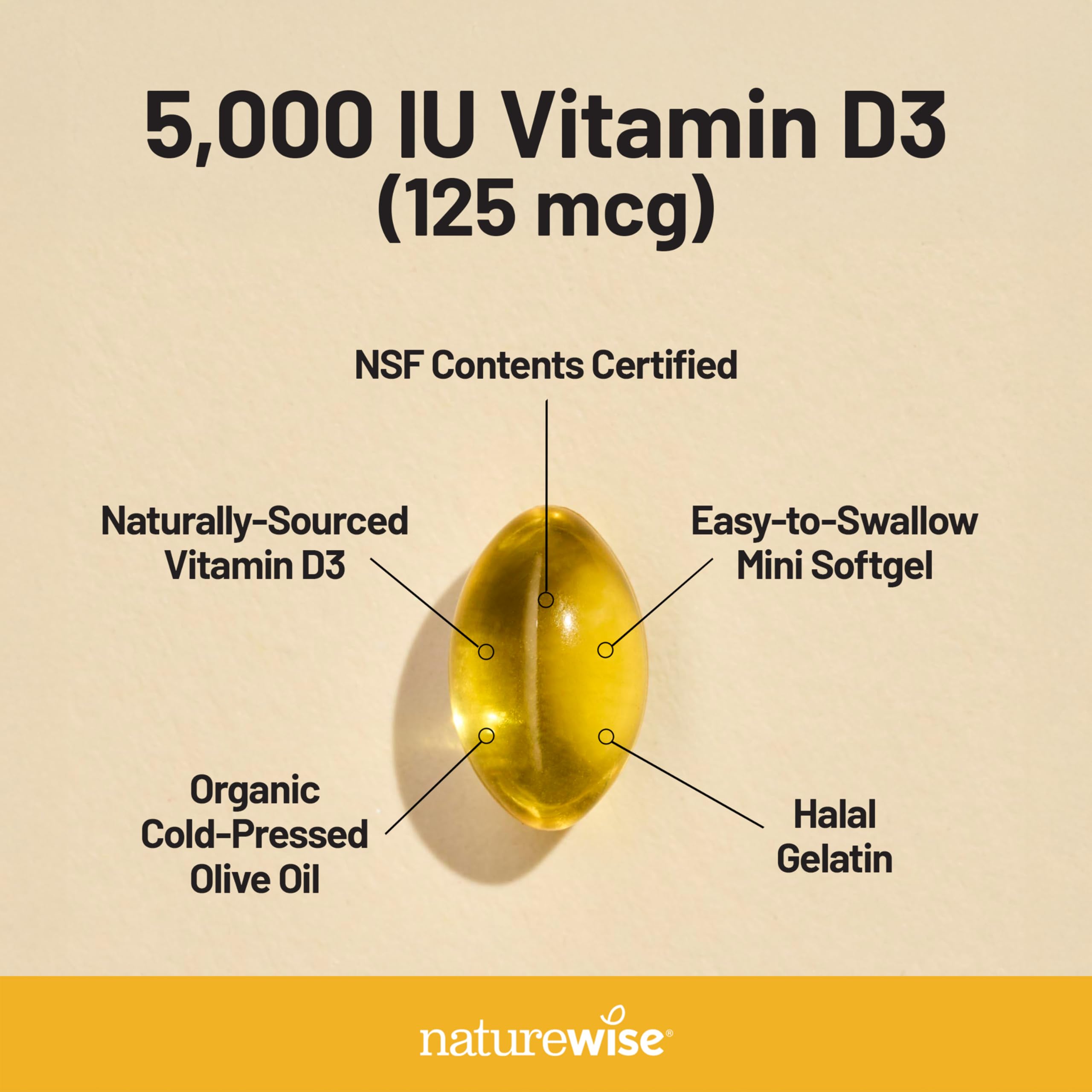 NatureWise Vitamin D3 5000iu (125 mcg) 1 Year Supply for Immune Support, Healthy Muscle Function, and Bone Health - Non-GMO, Gluten Free in Organic Extra Virgin Olive Oil, (Mini Softgel), 360 Count