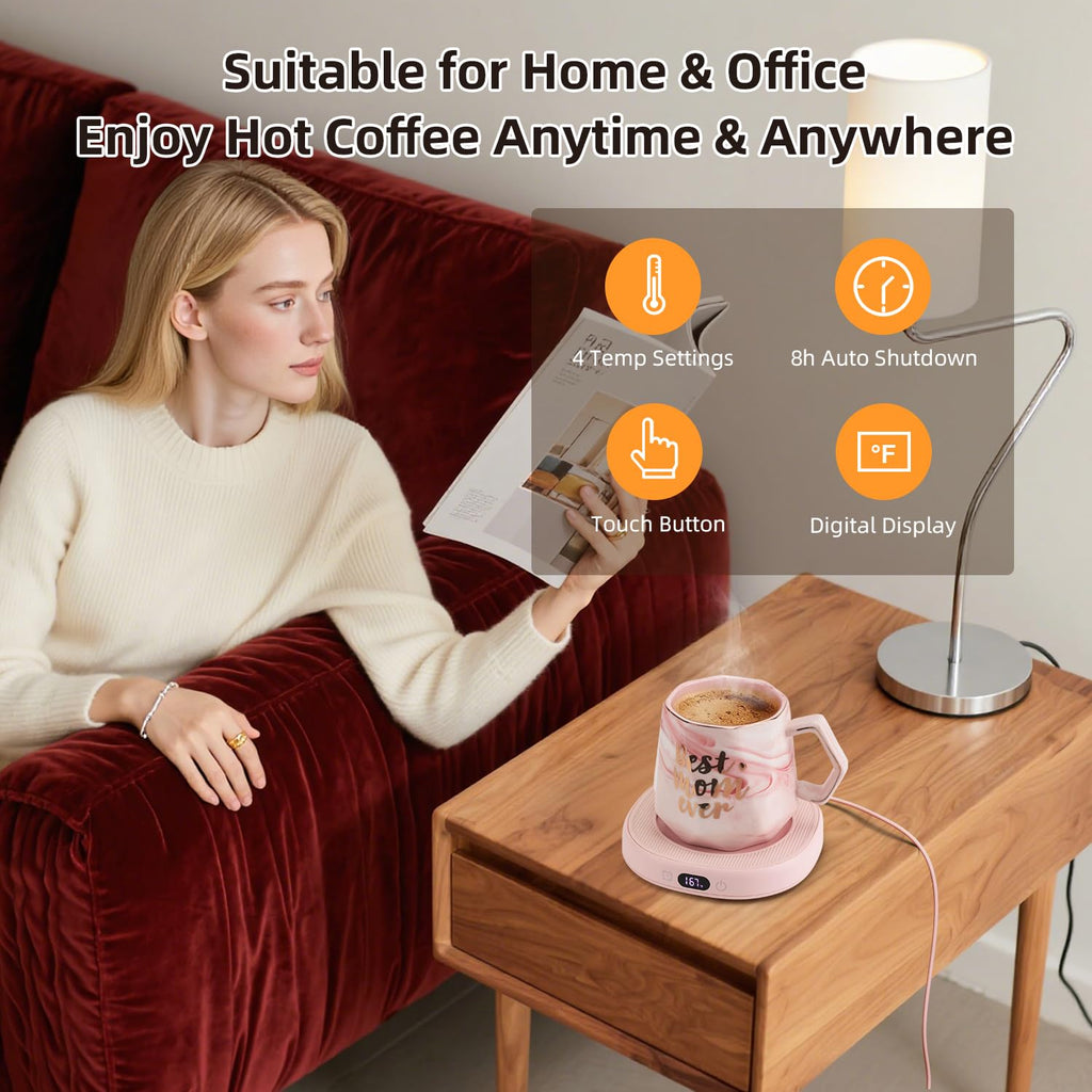 Coffee Mug Warmer & Best MOM Ever Mug Set, Smart Heated Electric Cup Warmer for Desk Office, 4 Temperature Control Beverage Tea Coffee Warmer, 8h Auto Shut Off Candle Plate, Women Mom Gifts from Son