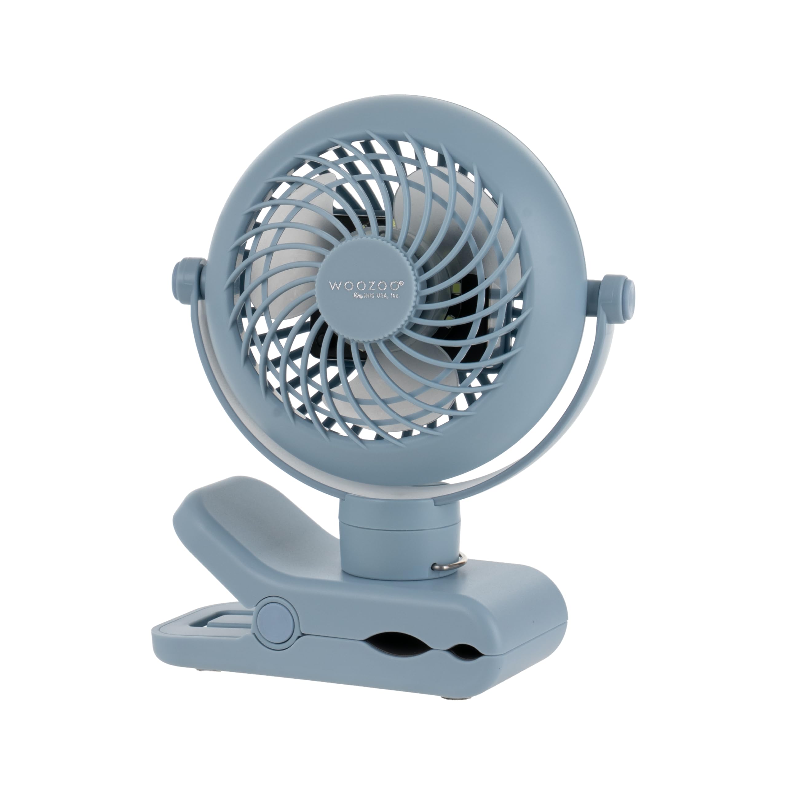 IRIS USA WOOZOO 3.5" Cordless Portable Clip On Fan, USB-C Rechargeable Fan, LED Light, Mosquito Repellent Tray, 360° Tilt, 3 Speeds,Bedside Kitchen Camping Golfing Outdoor Use, Blue