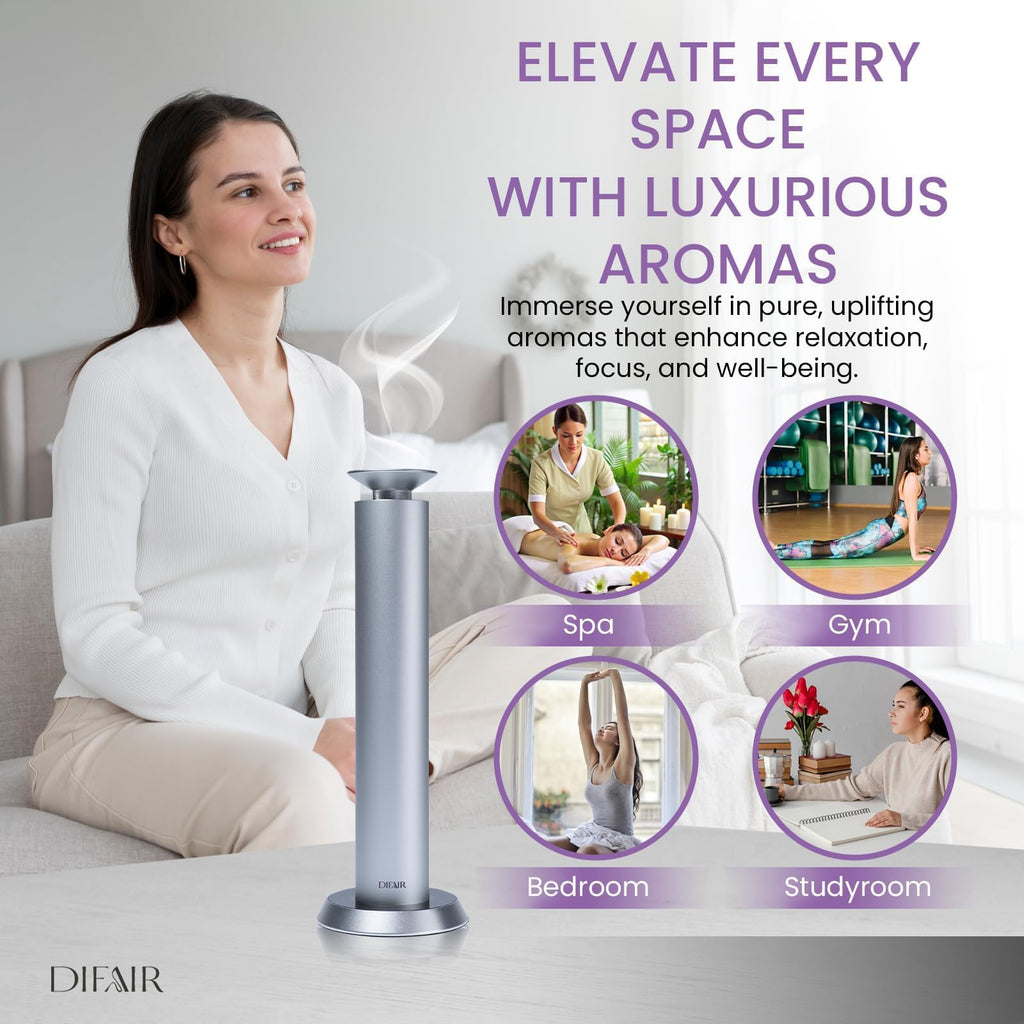 Difair Diffuser Oil Machine, Rechargable Electric Diffuser, Aluminum Aromatherapy Diffusers for Home, Office, Spa, Cold Air Scent Diffuser, Hotel Collection Diffuser Design