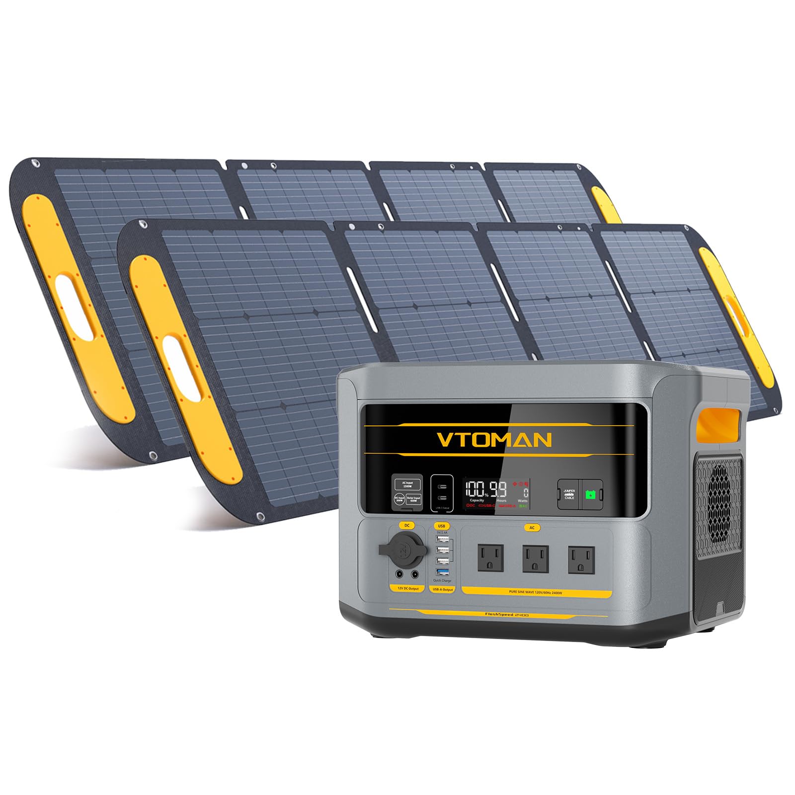 VTOMAN FlashSpeed Pro 3600 Portable Power Station, 3096Wh LFP Battery Solar Generator with 400W Solar Panel, 2Hr Fast AC Charge, 25% Efficient, UPS Home Backup with Wheels, for Outdoor RV Emergency