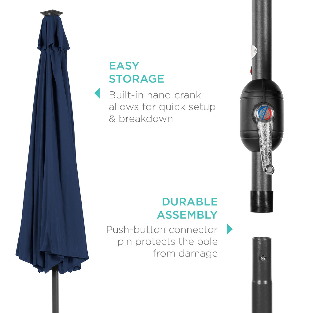 Best Choice Products 10ft Solar Polyester LED Lighted Patio Umbrella w/Tilt Adjustment and UV-Resistant Fabric - Navy Blue