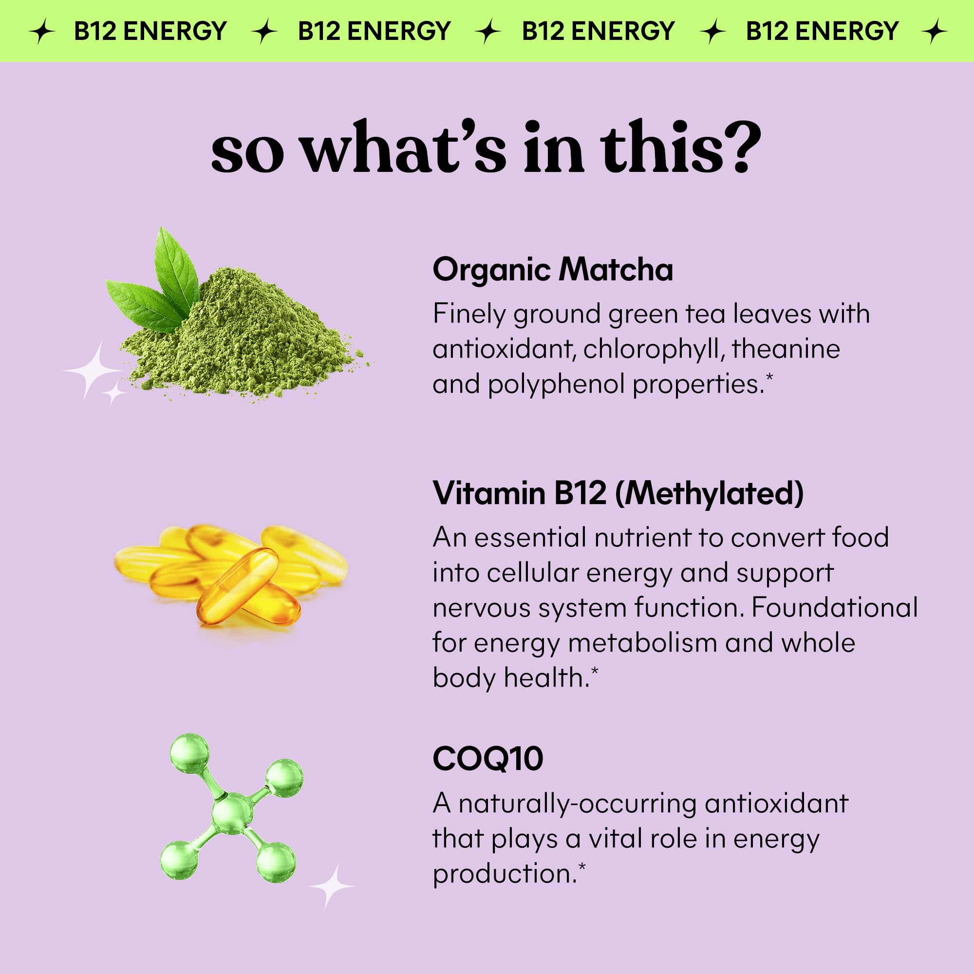 Lemme Matcha Superfood Energy Gummies with Organic Matcha Green Tea, Vitamin B12 and Antioxidant Coenzyme Q10 to Support Cellular Energy, Metabolism & Healthy Skin - Gluten Free, Non GMO (60 Count)