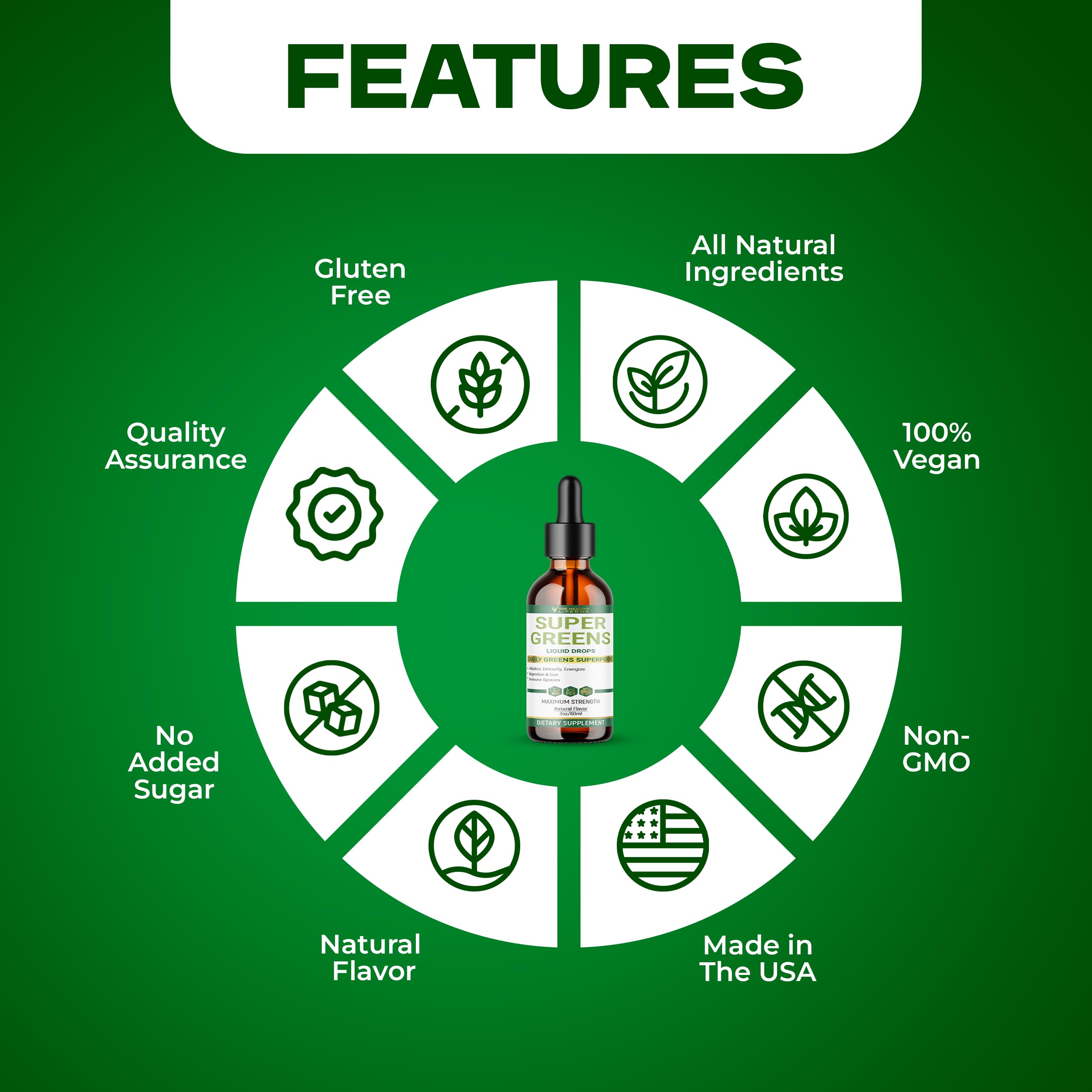 Liquid Super Greens Drops | Powerful Antioxidants | Immune Support | Digestive Health | Peppermint Flavor | by The Healthy Life for Me | 2oz - 30 Day Supply
