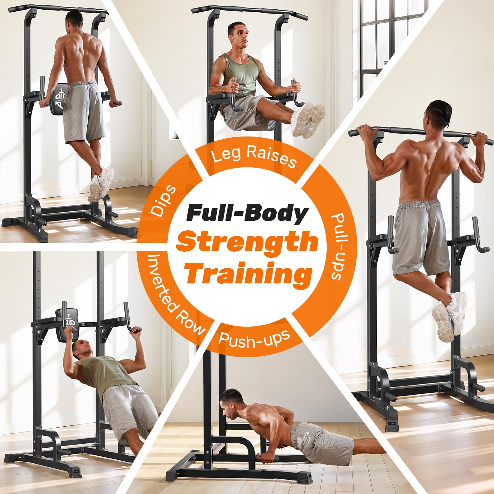 SPORTSROYALS Power Tower, Multi-Function Pull up Bar Dip Station with Upgraded Adjustable Foot Cover Equipment for Home Gym,360LBS