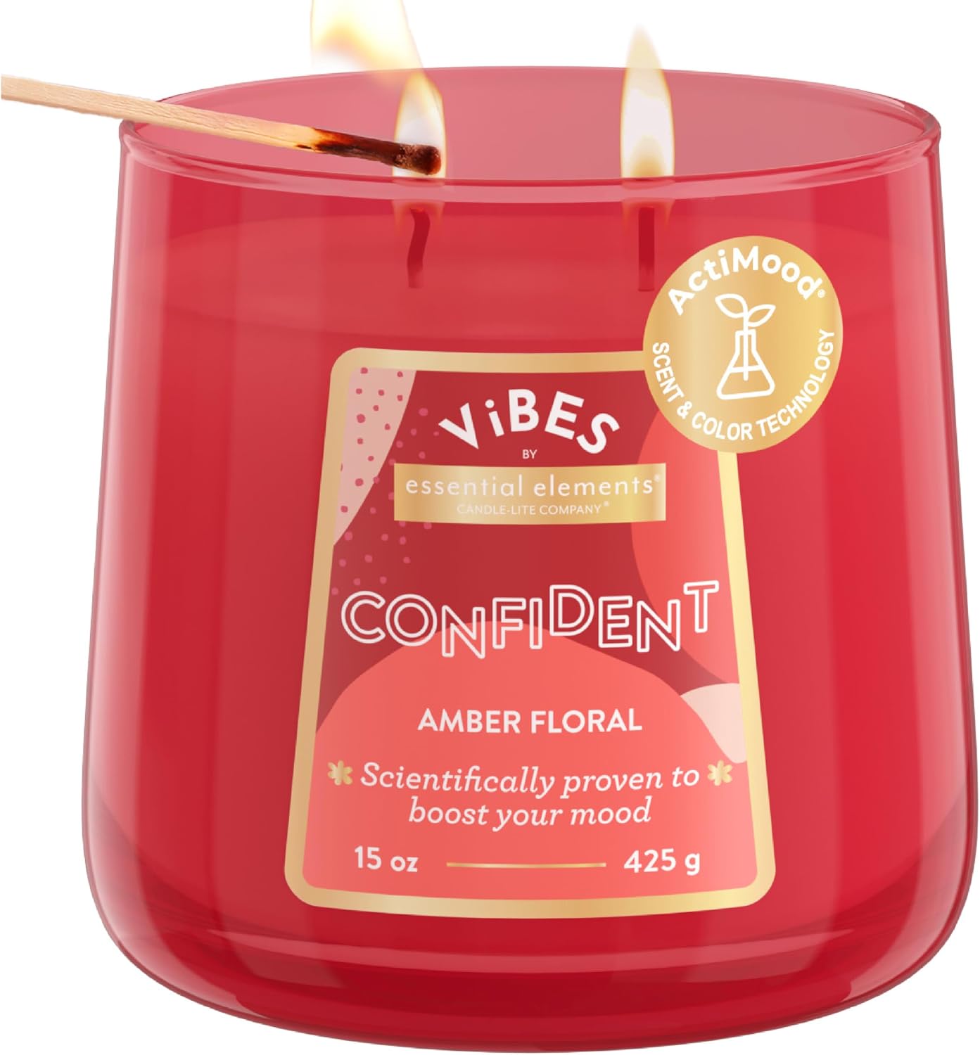 Candle-Lite Vibes Fougere Amber Mood-Enhancing Scented Candles, 15 Oz Jar, Aromatherapy, Proudly Poured in the USA, 2-Wick, 86 Hours Burn Time, Perfect Relaxation Gift