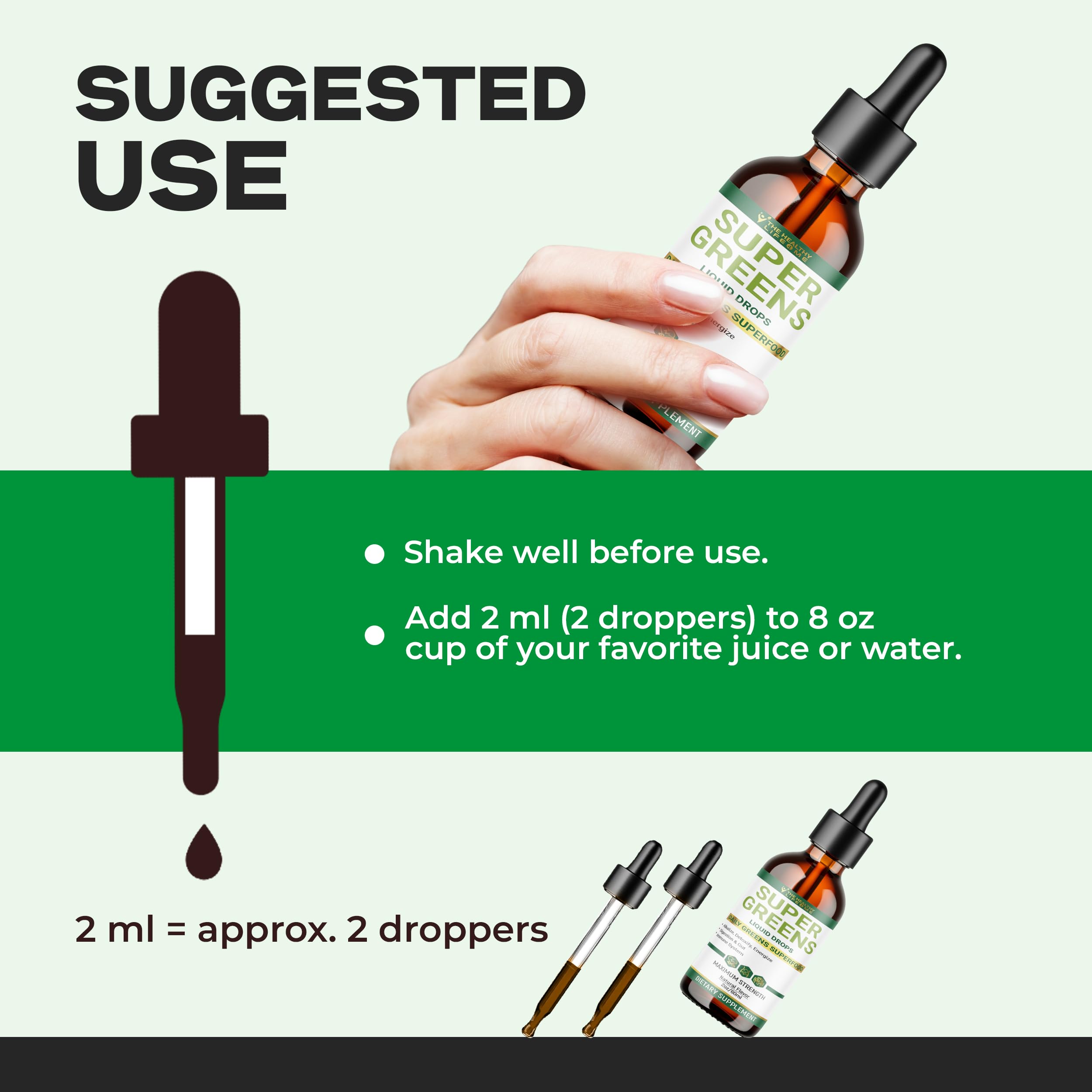 Liquid Super Greens Drops | Powerful Antioxidants | Immune Support | Digestive Health | Peppermint Flavor | by The Healthy Life for Me | 2oz - 30 Day Supply