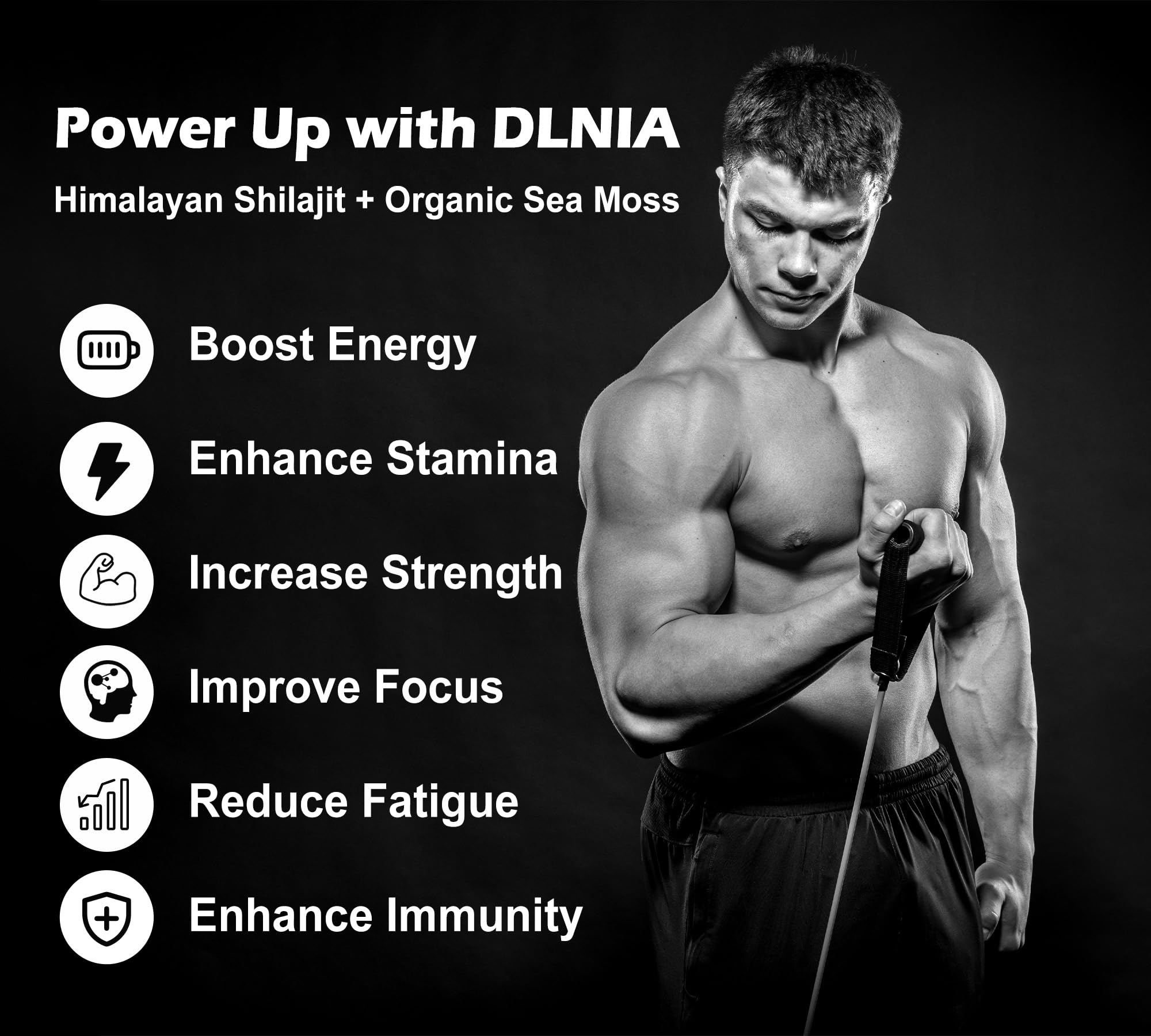 DLNIA Shilajit 9000mg, Sea Moss 17500mg, Ginger & Black Seed Oil 4000mg, Ashwagandha 5000mg, Rhodiola Rosea, 1000mg Panax Ginseng 1500mg, All in 1 Supplement - Sea Moss & Shilajit Vitality Bundle
