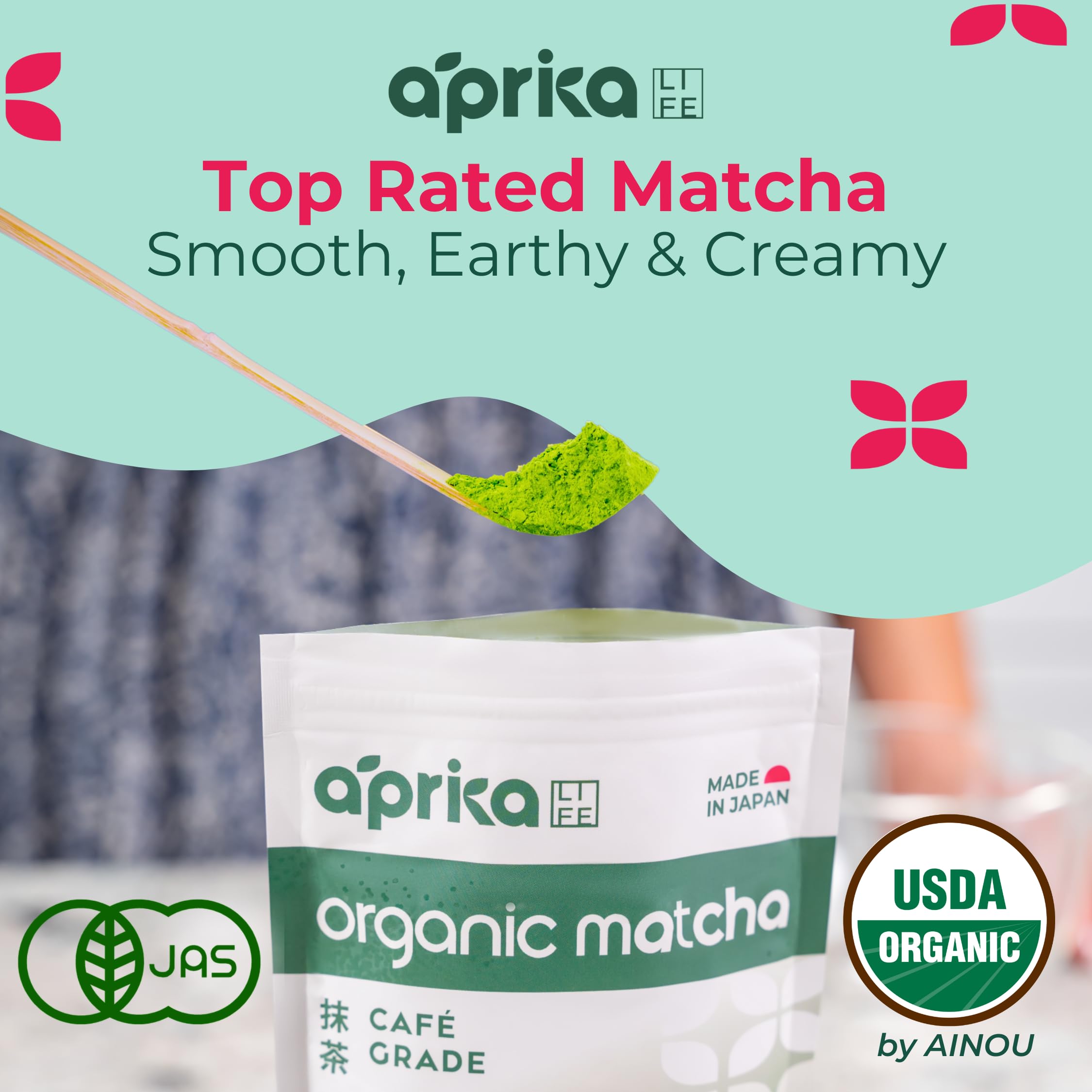 AprikaLife Organic Matcha Powder, USDA & JAS Certified, No Sugar Added, Authentic Japanese Cafe Grade Matcha Green Tea Powder Perfect for Matcha Lattes, Smoothies & Baking, 3.5 oz/100g