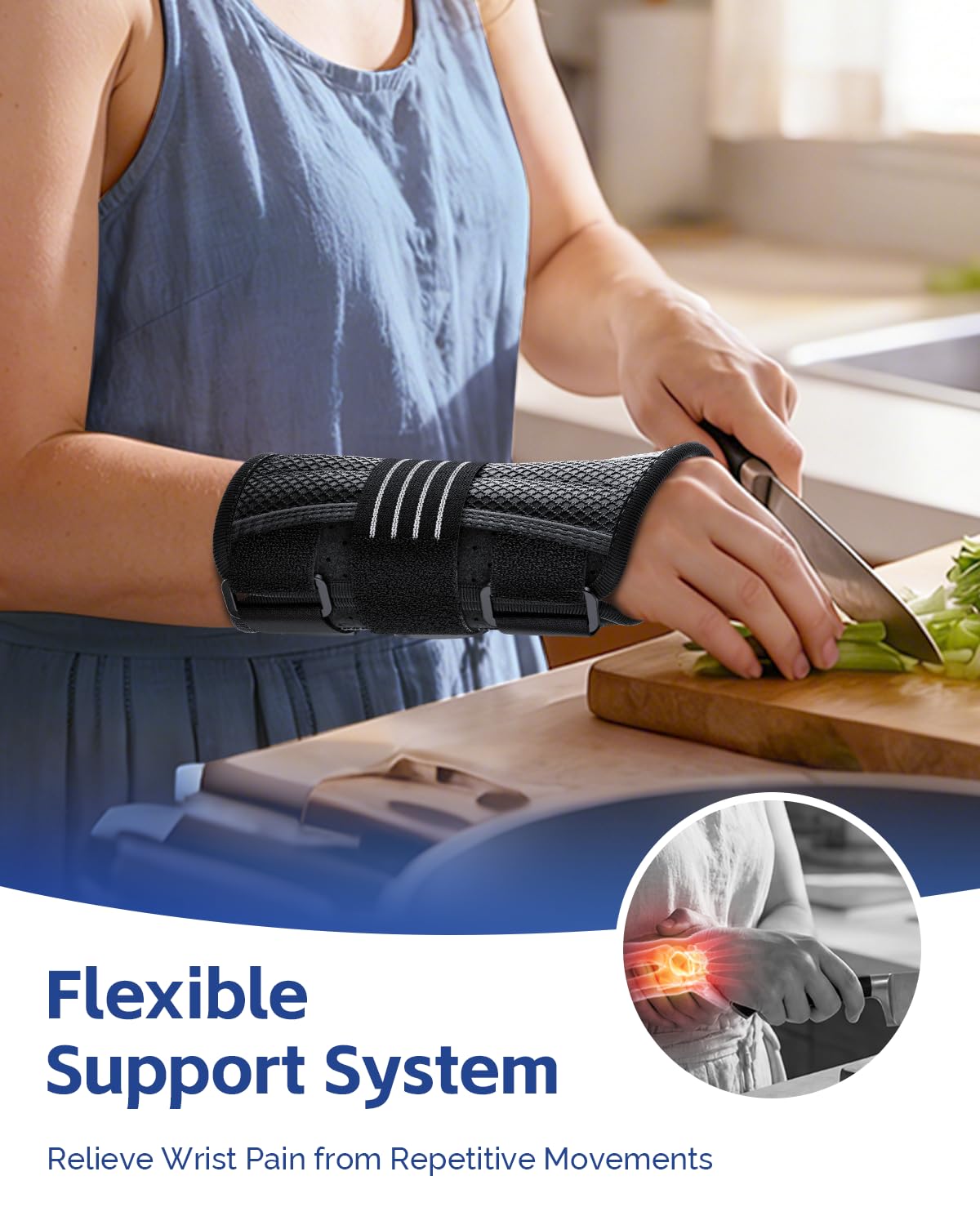 FEATOL Lightweight Carpal Tunnel Wrist Brace for Daily Work, 7 inches Comfortable & Adjustable Night Support for Women Men, Hand Brace With Splint Pain Relief for Tendonitis, Sprains, Arthritis, Right Hand, Medium