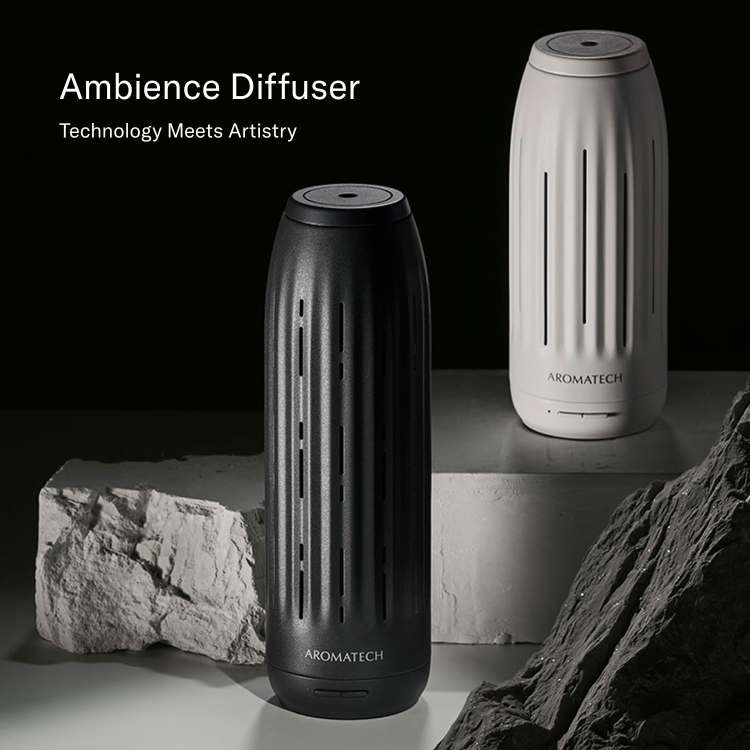 AromaTech Ambience Scent Diffuser for Essential Oil Blends & Fragrances – Waterless Scent Machine w/Bluetooth for Home, Bathroom Boutiques, Hotel, Spa – White Stone Mini