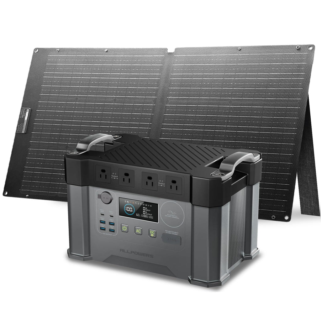 ALLPOWERS S2000 Pro Solar Generator with SE100 Panel Included 2400W MPPT Portable Power Station with Foldable Solar Panel 100W, Solar Backup Power for Van House Outdoor Camping