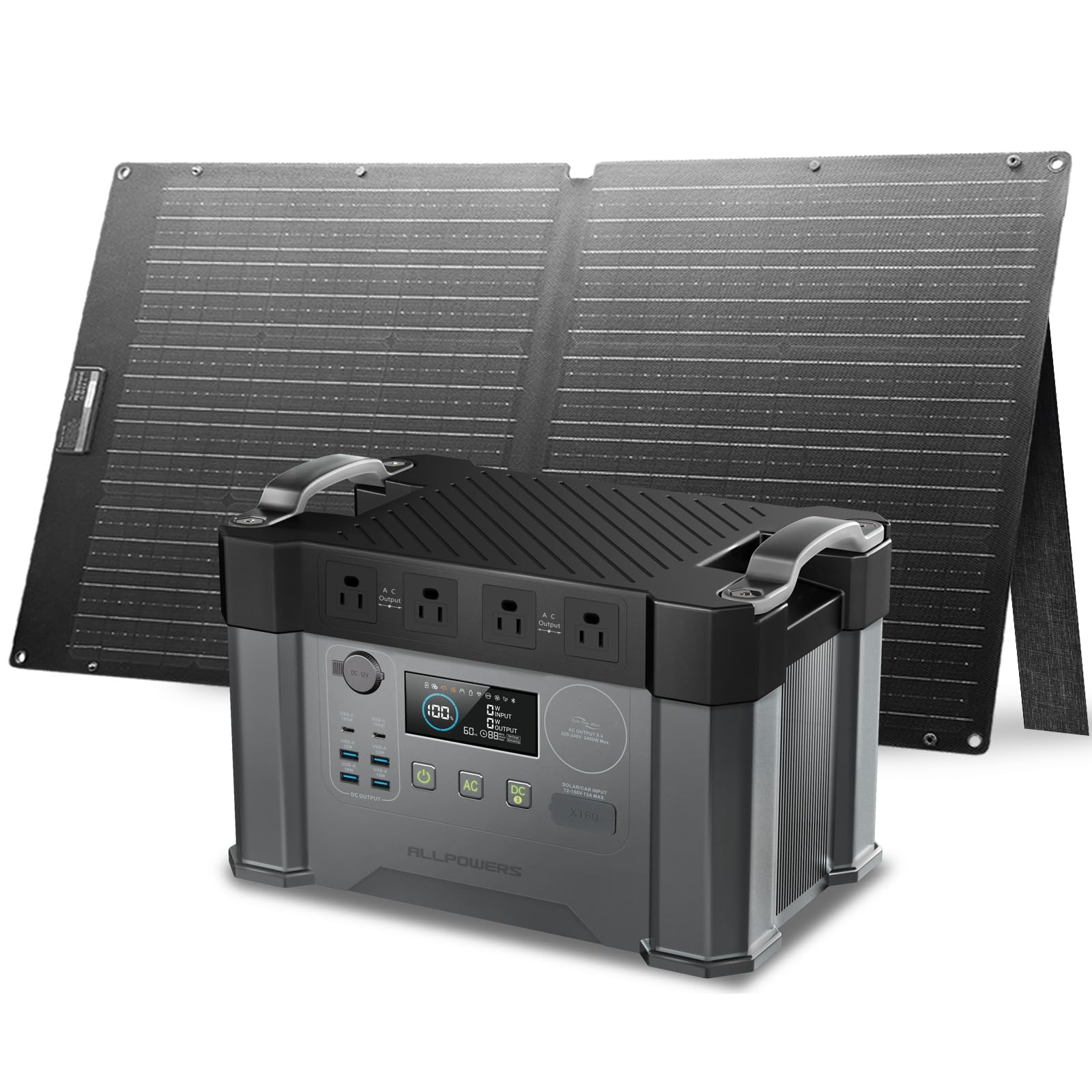 ALLPOWERS S2000 Pro Solar Generator with SE100 Panel Included 2400W MPPT Portable Power Station with Foldable Solar Panel 100W, Solar Backup Power for Van House Outdoor Camping