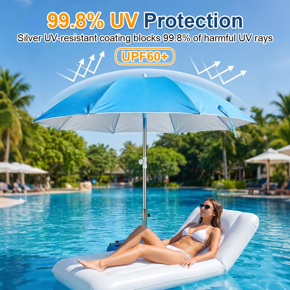 Abimars Floating Pool Umbrella, 6.5ft In-Pool Sunshade with UV-Resistant Coating, Portable Outdoor Shade Canopy for Pool, Lake & Beach, Travel-Friendly