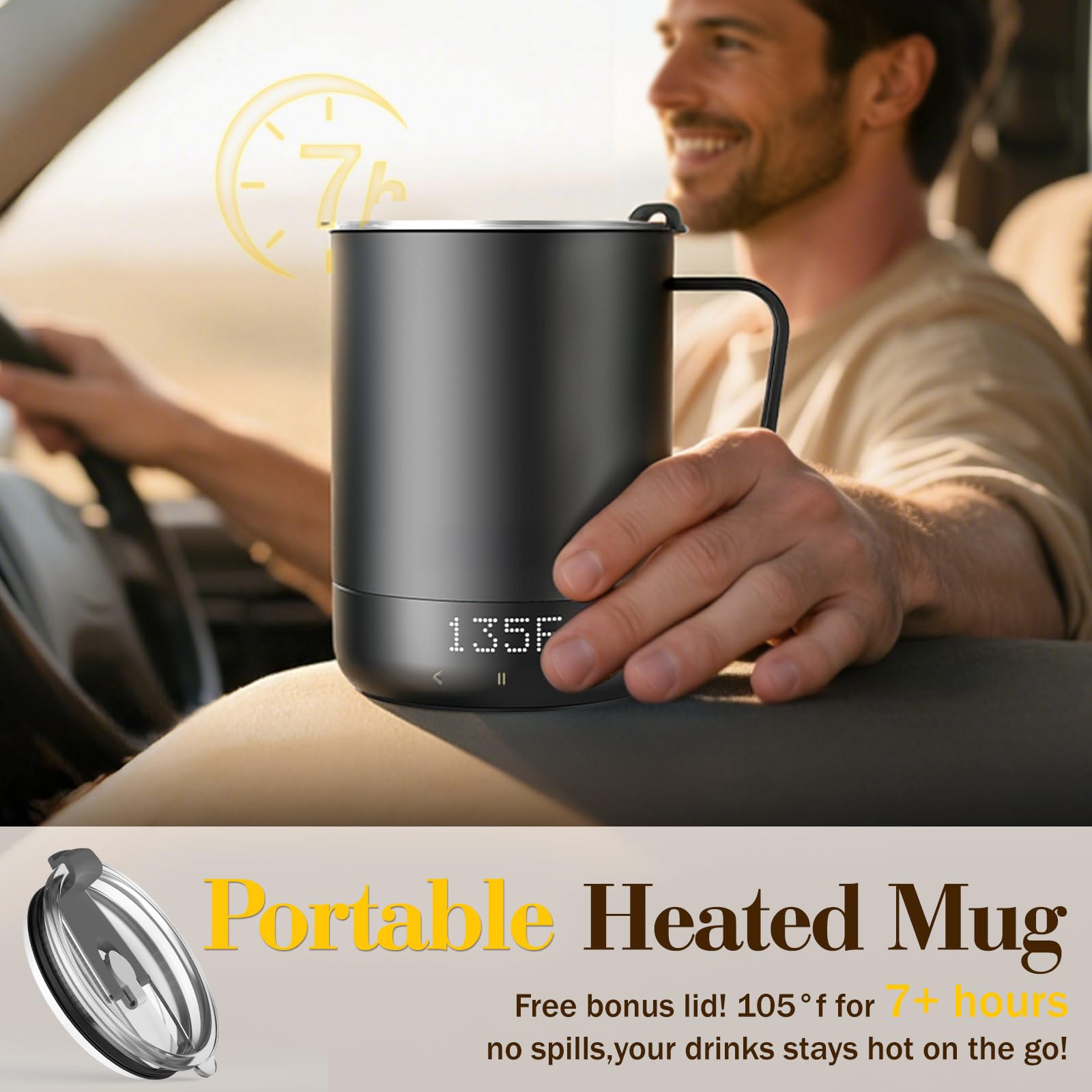 KitchekShop 14oz Smart Coffee Mug Warmer - Self-Heating Mug with App Control, 160℉ Temperature Control, 150-Min Battery, Rechargeable Heated Mug Warmer for Home Office, Ideal Gifts for Dad Mom