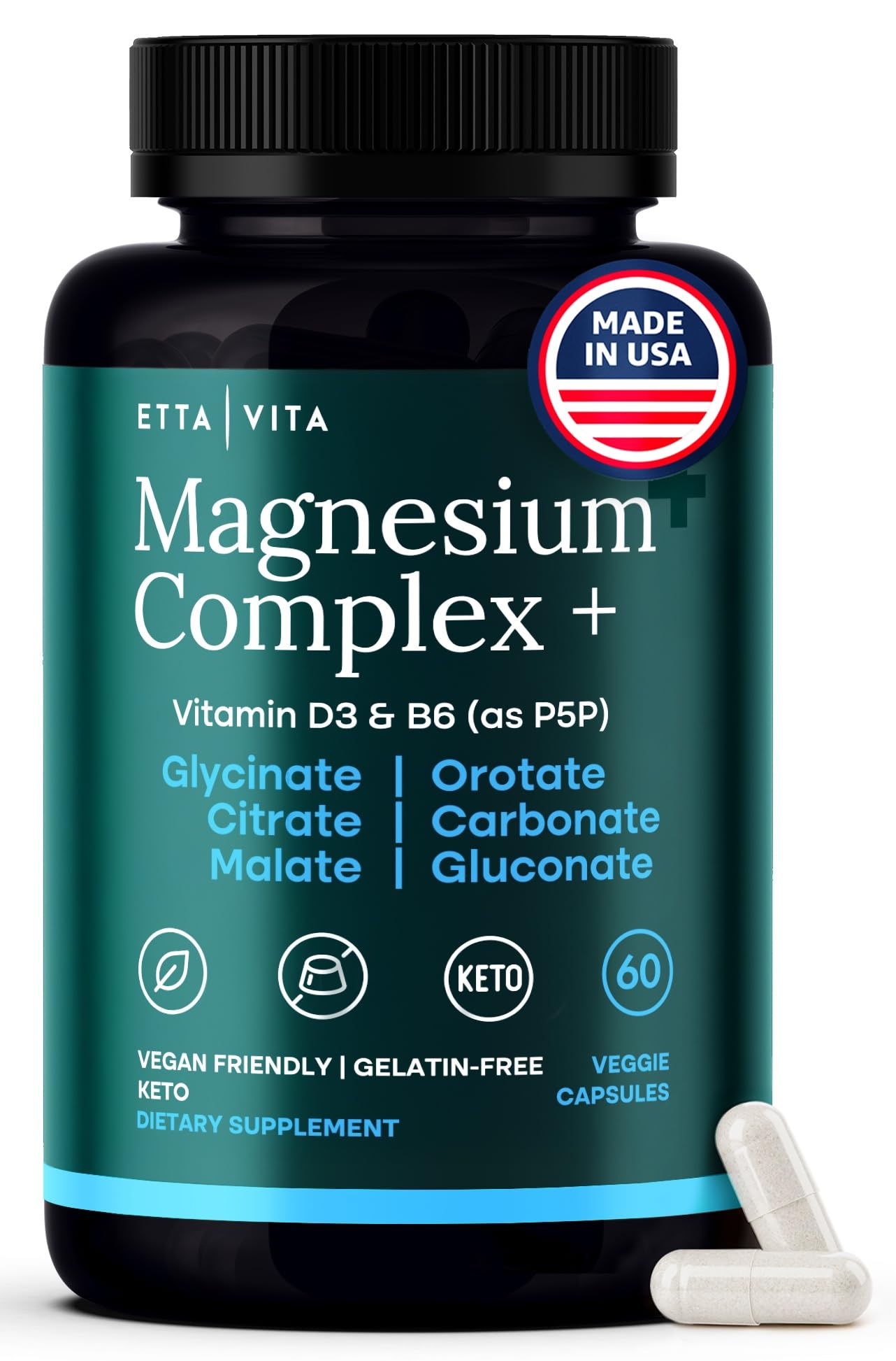 Magnesium Glycinate Complex (7-in-1) 500mg with D3 & B6 P5P - Multi-Form Blend with Glycinate, Citrate, Malate, Taurate, Gluconate, Carbonate, & Orotate - Supports Sleep and Muscle Health [Oxide-Free]