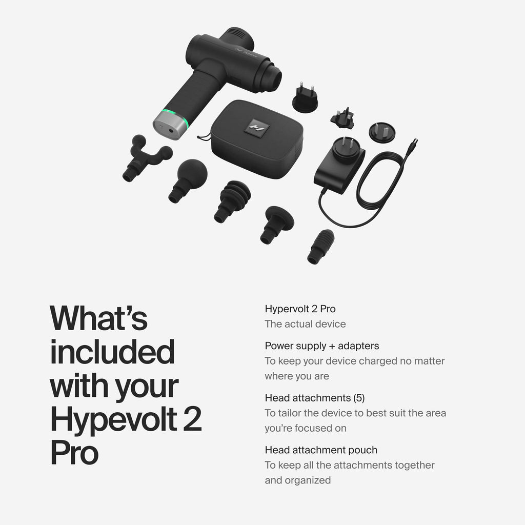 Hyperice Hypervolt 2 Pro - Featuring Quiet Glide Technology - Handheld Percussion Massage Gun - 5 Speeds, 5 Interchangeable Heads - Helps Relieve Sore Muscles and Stiffness