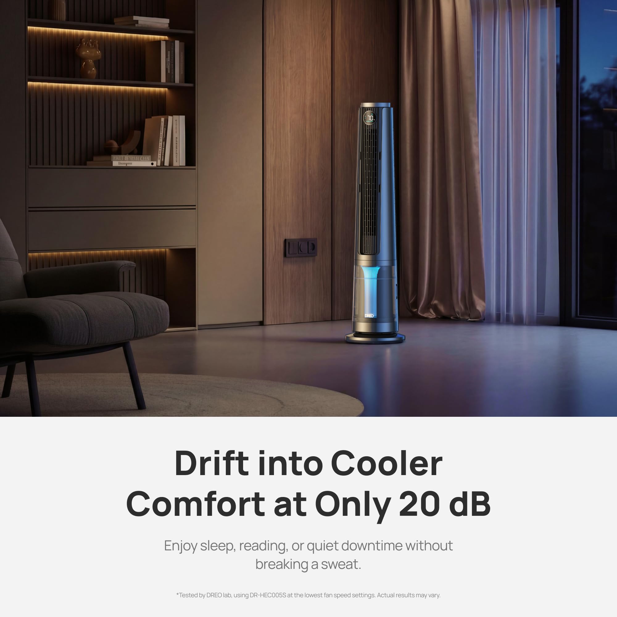 DREO TurboCool Misting Fan 765S, Fans that Blow Cold Air, 10°F Cooling, 34ft/s Fast Evaporative Air Cooler, 6L Tank, 20 dB Quiet DC Motor, 90° Tower Fan with 12 Speeds, 4 Modes for Home, Grey