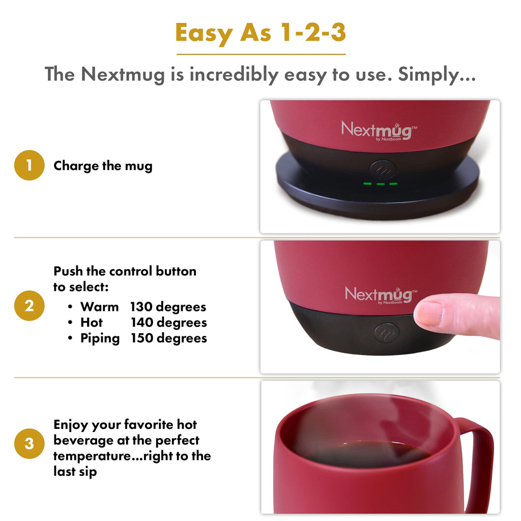 Nextmug - Temperature-Controlled, Self-Heating Coffee Mug (Dusty Rose - 14 oz.)