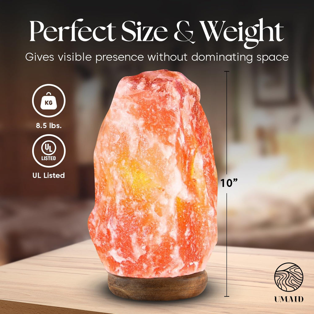 UMAID Himalayan Salt Lamp 8–10" (7–11 lb) – Dimmable Pink Rock Salt Lamp with Wooden Base & Night Light Bulb – Mothers Day Gifts for Mom, Relaxation Lamp, Bedroom Decor, Spa Ambiance