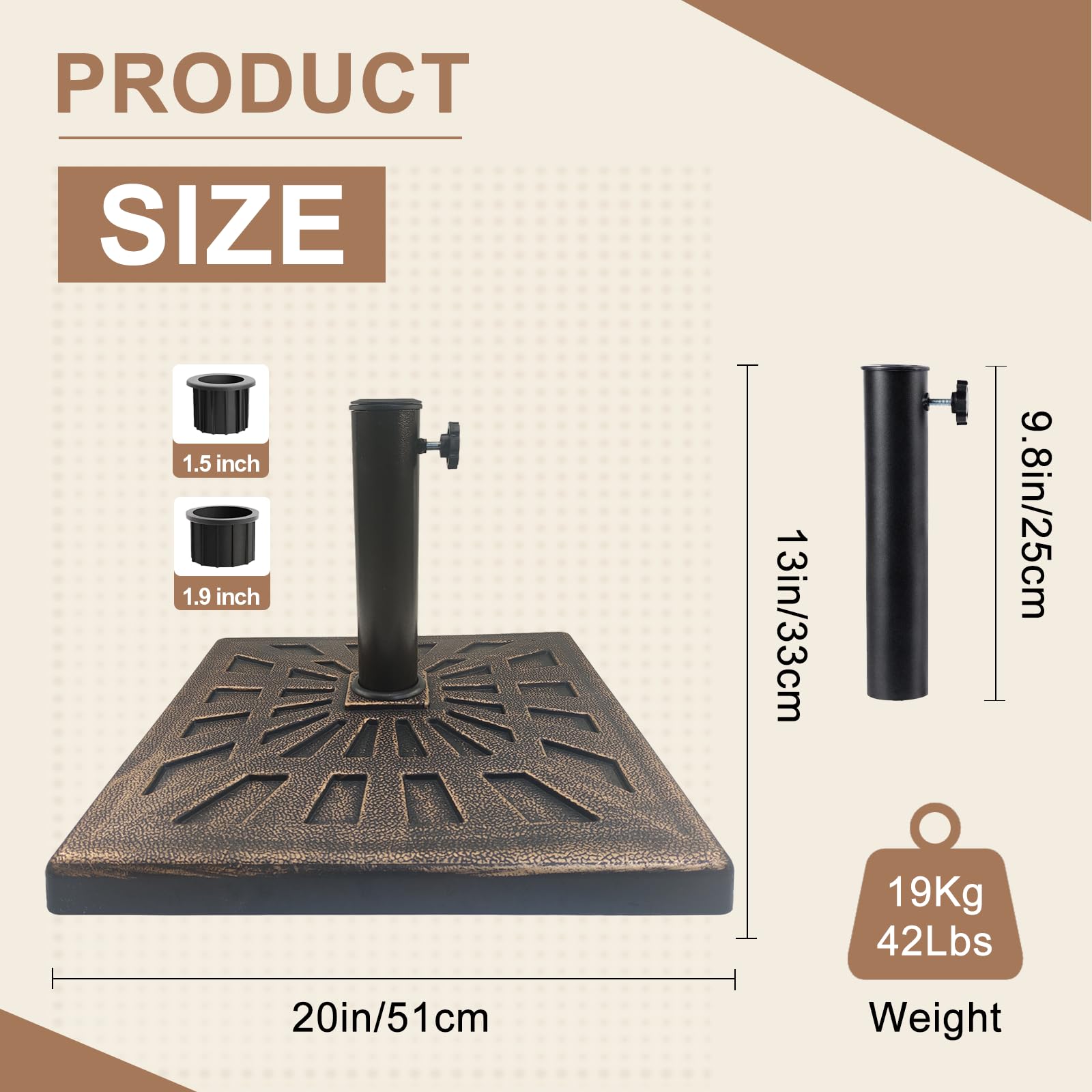 T&Jero 42 lb Square Heavy Duty Patio Market Table Umbrella Base Stand Weight for Outdoor, Bronze