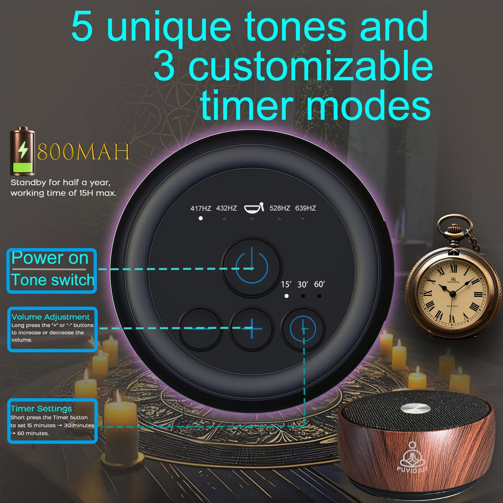 PUVIDJUT Sound Frequency Machine,Meditation Generator Instrument,Tone Device Tools - Solfeggio Frequencies Bath for Yoga, Mindfulness, Vibration System of Chakra Balancing, 5 Tones, 3 Timers