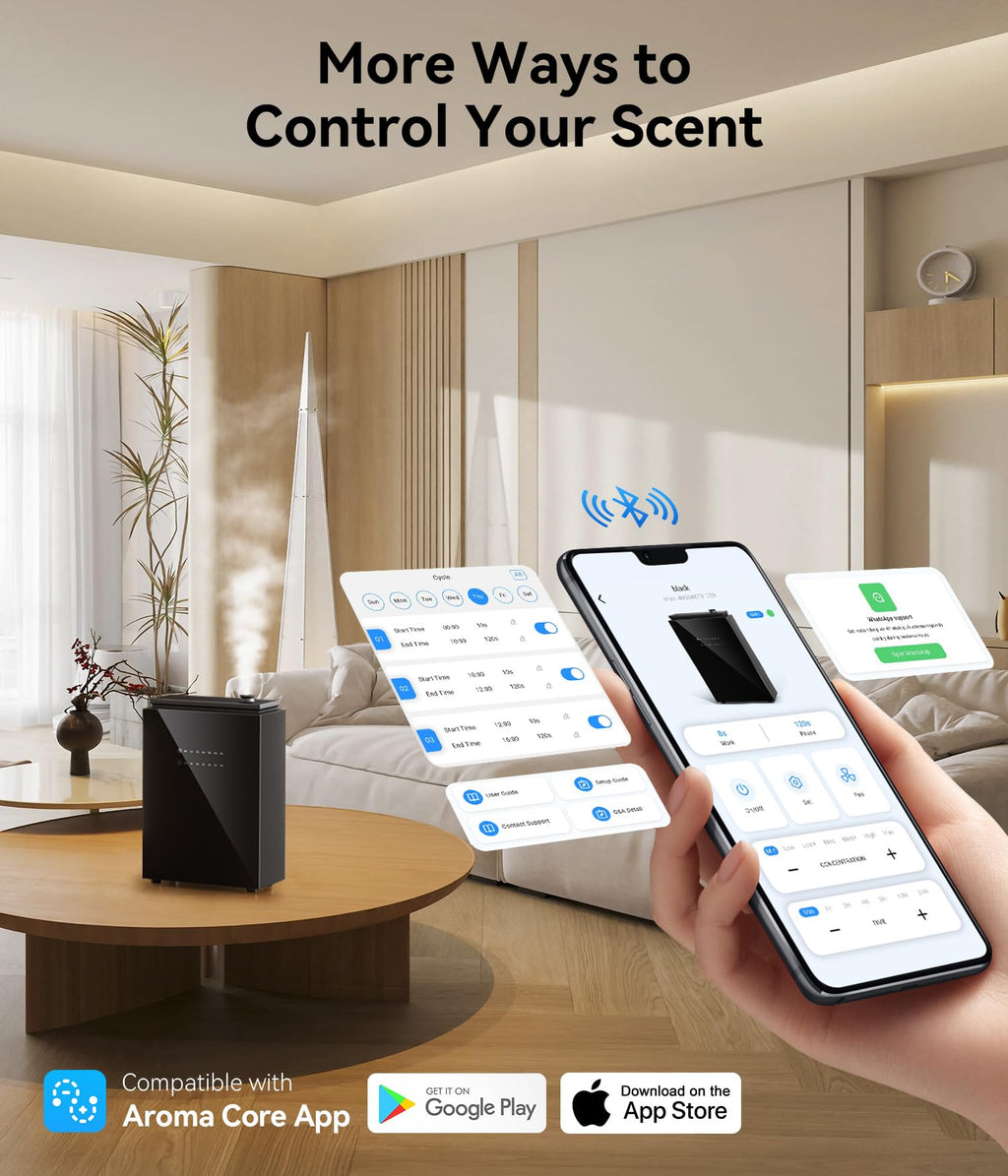 FYNTRA Essential Oil Diffuser - HVAC System, 5500 Sq.Ft Waterless Diffuser, Whole House & Aromatherapy Diffuser, Oil Diffuser for Office Home Large Room, WiFi & Bluetooth App Control, Black