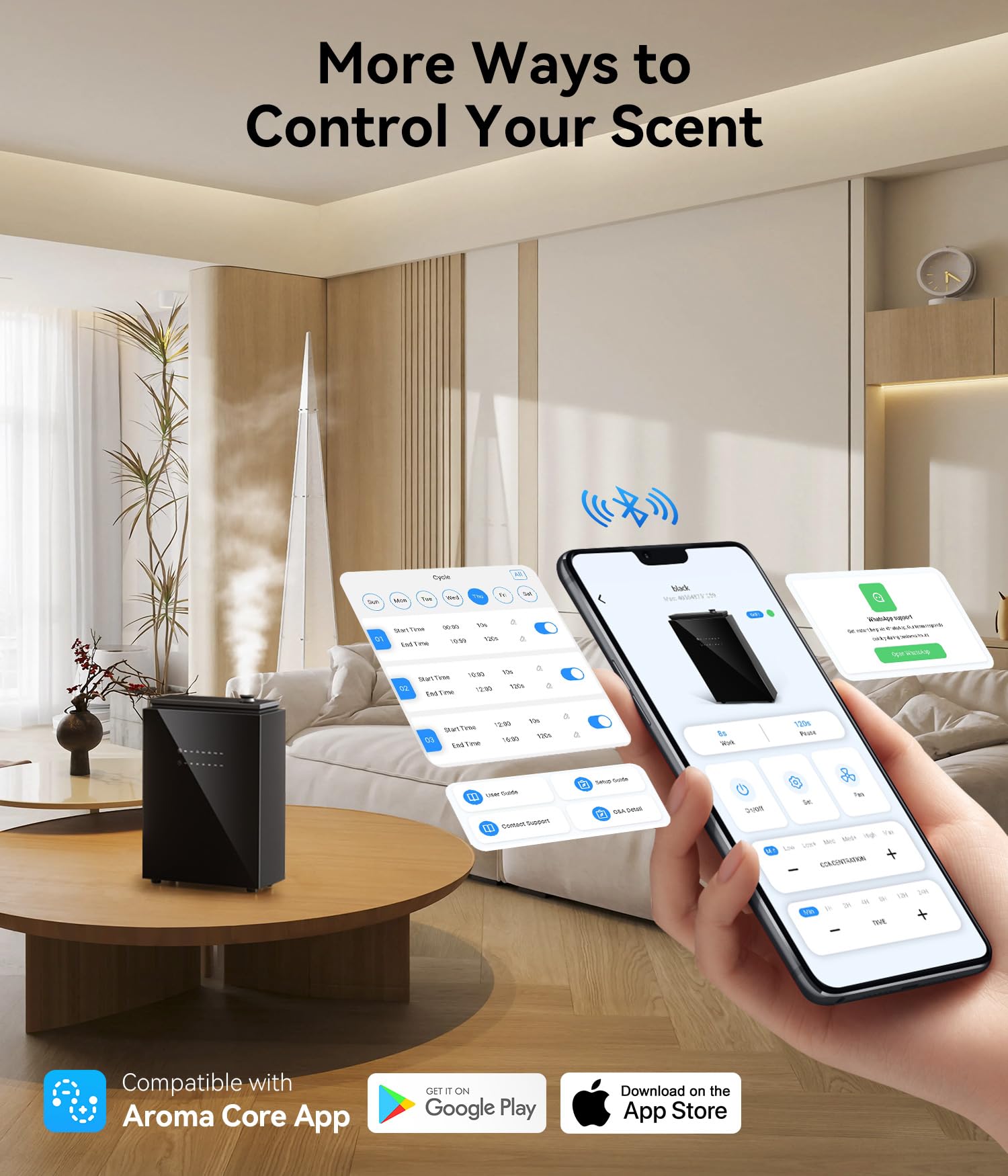 FYNTRA Essential Oil Diffuser - HVAC System, 5500 Sq.Ft Waterless Diffuser, Whole House & Aromatherapy Diffuser, Oil Diffuser for Office Home Large Room, WiFi & Bluetooth App Control, Black