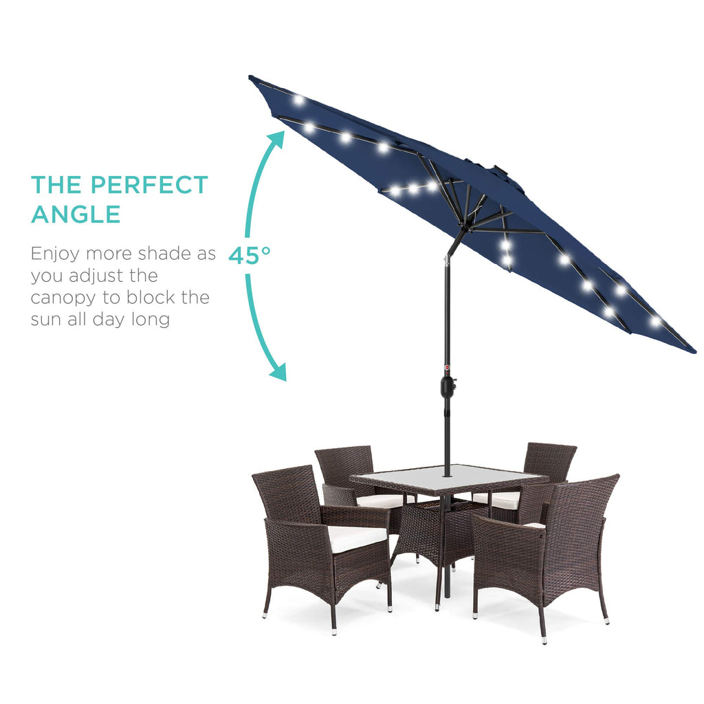 Best Choice Products 10ft Solar Polyester LED Lighted Patio Umbrella w/Tilt Adjustment and UV-Resistant Fabric - Navy Blue