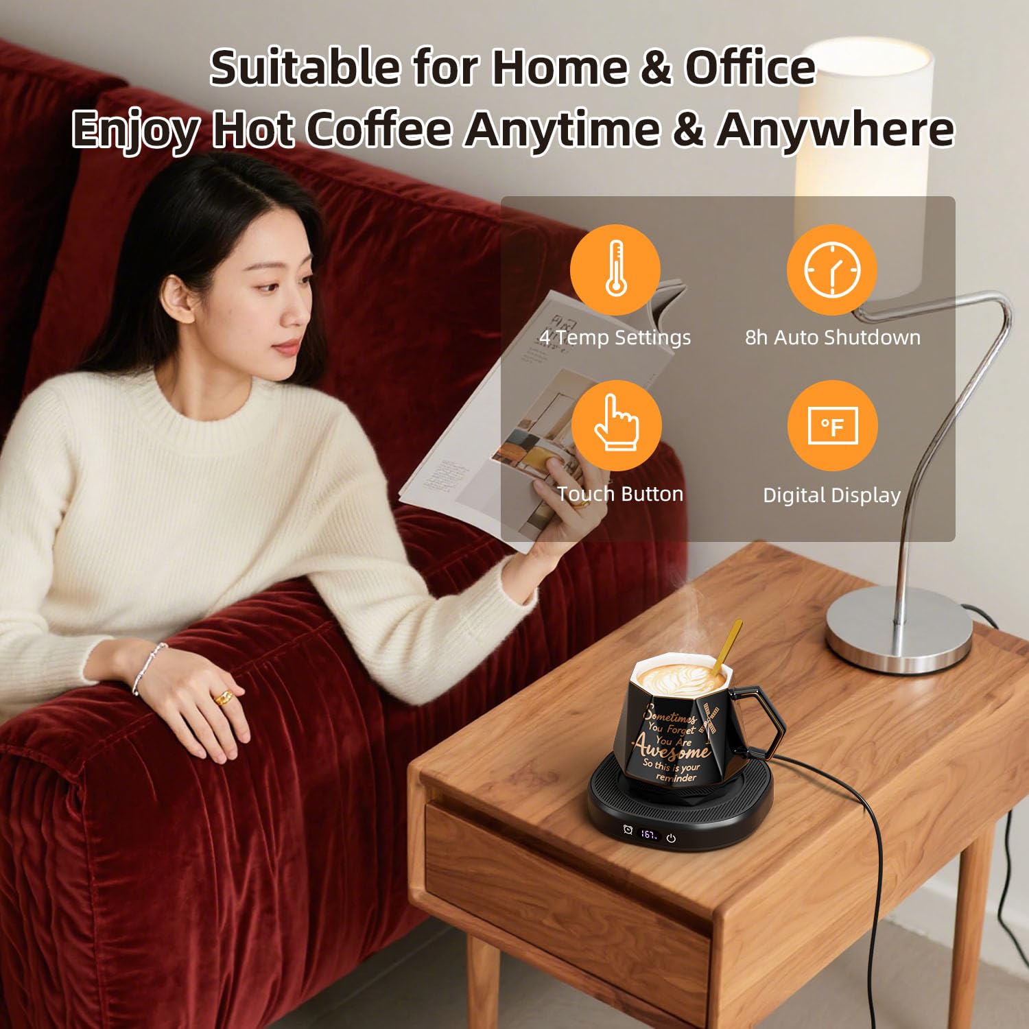 You're Awesome Coffee Mug Warmer Set, Smart Electric Coffee Cup Warmer for Desk Office, 4 Temperature Setting & 8H Auto Shut Off Candle Heater Beverage Coffee Warmer Birthday Thank You Gifts for Women