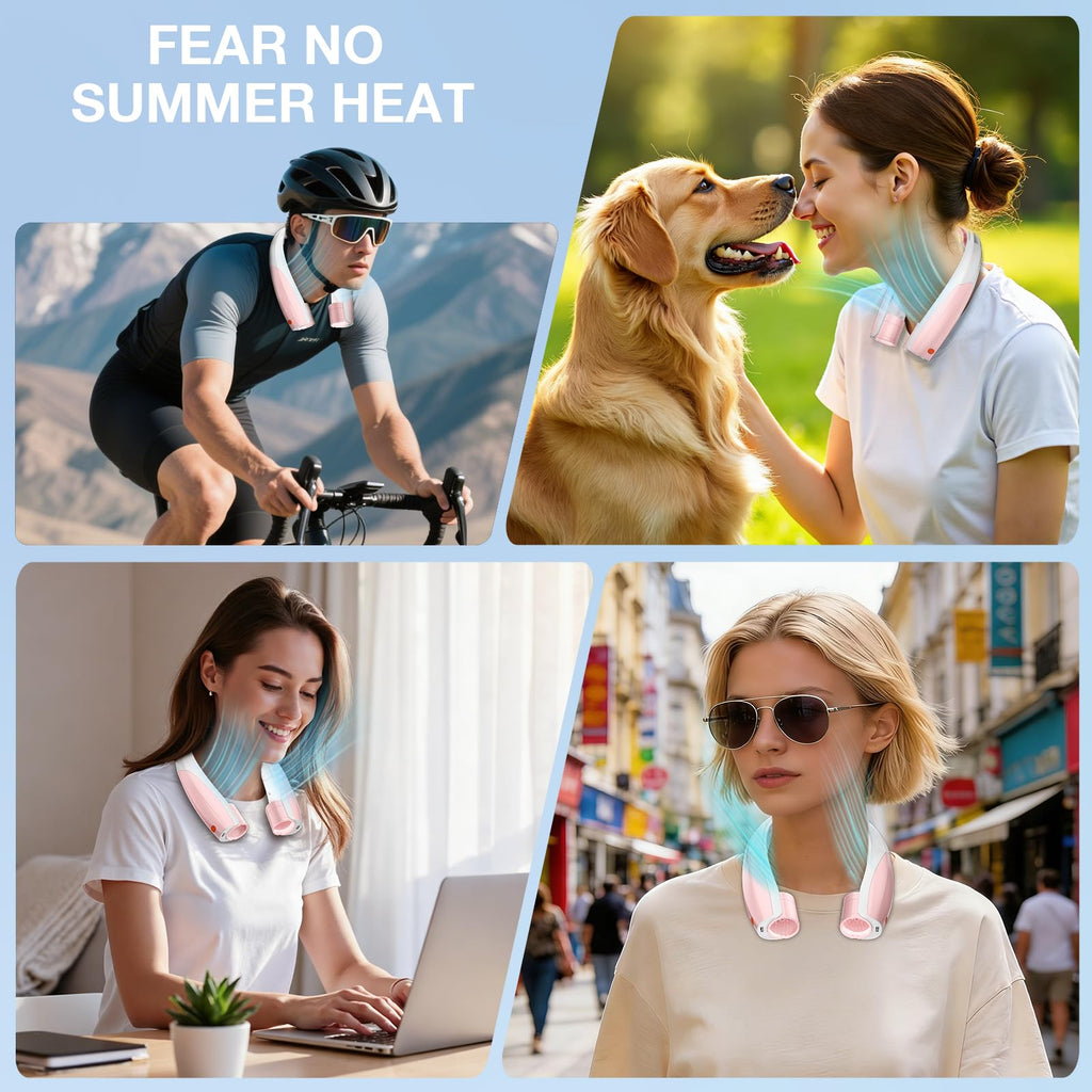 Elrerue Portable Neck Fan, 6 Speeds Rechargeable Personal Fan with AI Chips, Hands-Free 360° Faster Cooling Wearable Fan, Ultra Quiet for Home, Office, Travel, Indoor, Outdoor - Pink