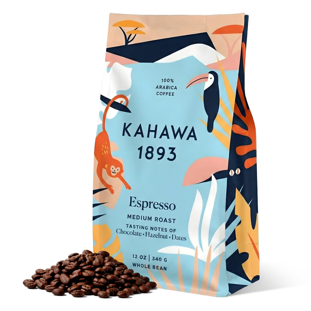 Kahawa 1893 Whole Bean Coffee Medium Roast 1893 Espresso Blend 12 Oz - As Seen on Shark Tank, Naturally Sweet, Organically Grown, Ethically & Sustainably Sourced