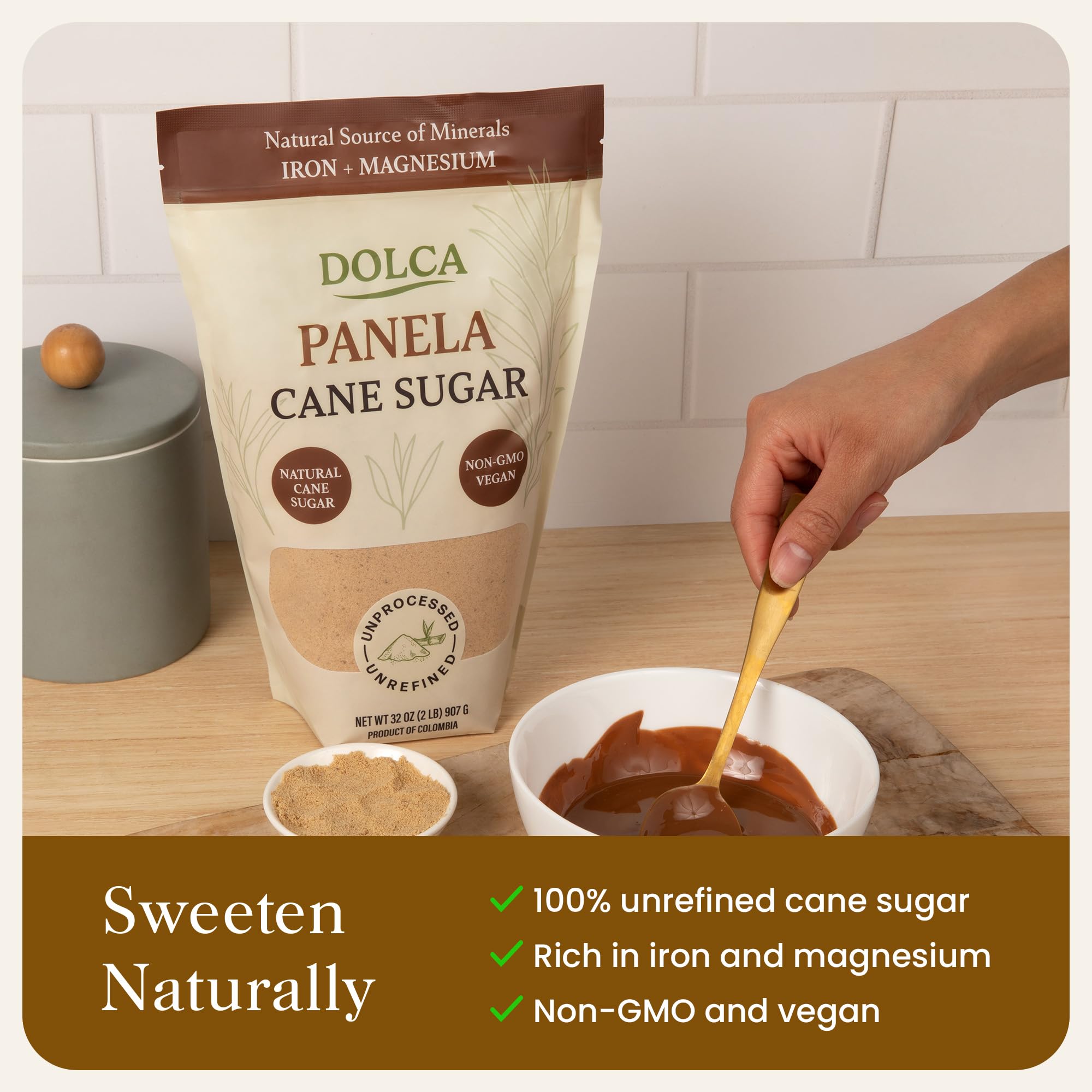 Dolca Panela – Unrefined Cane Sugar from Evaporated Cane Juice – Granulated Panela with Rich Caramel Flavor – 1:1 Replacement for Brown Sugar in Coffee, Tea & Baking